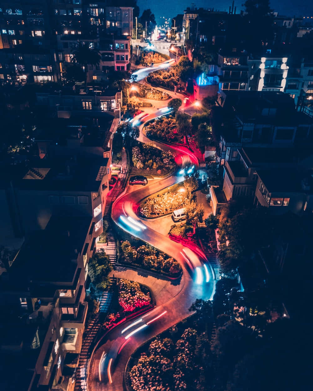 Retina Display, night view, winding city road, SD Phone Wallpaper