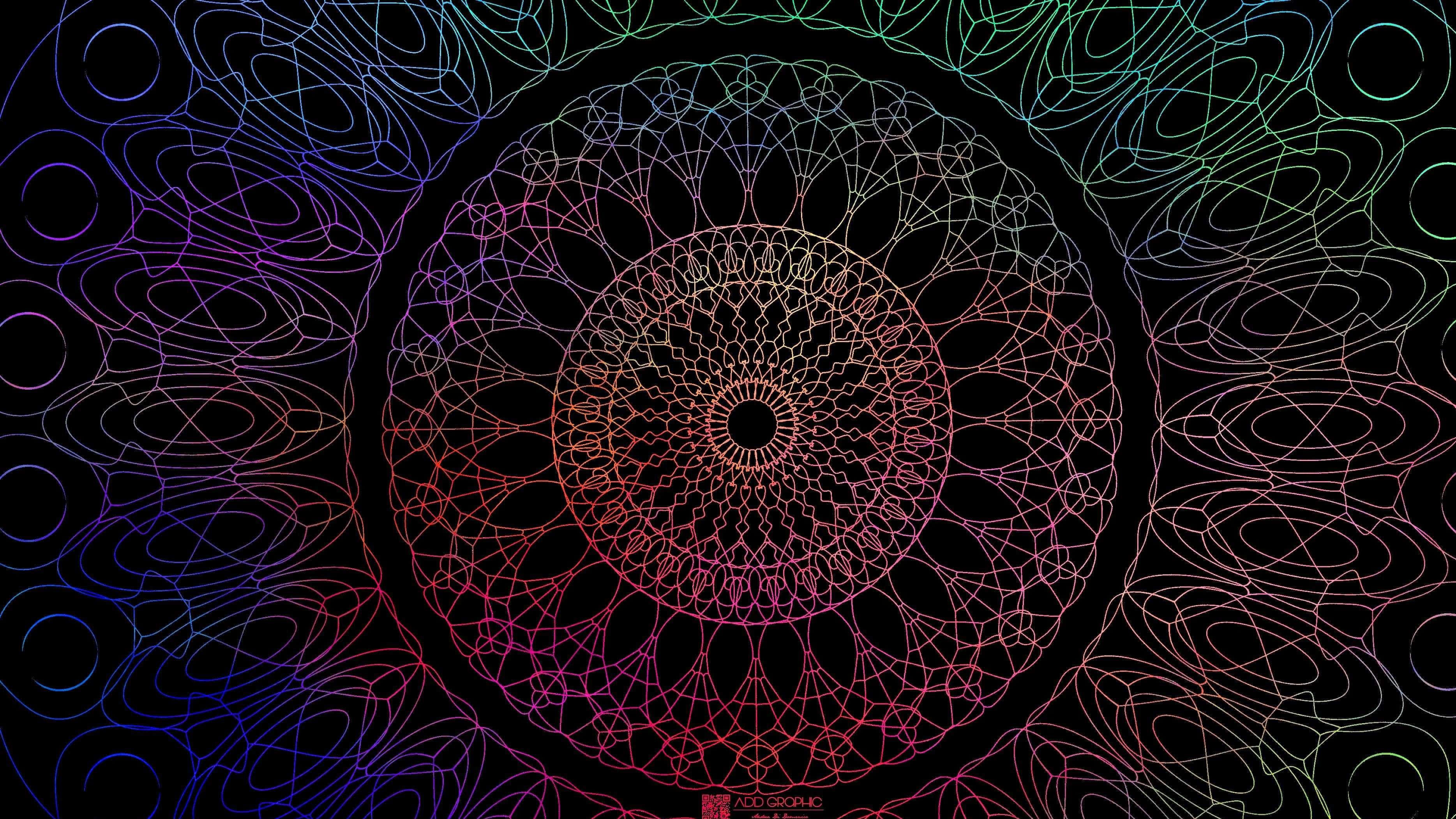 4k retina display, colorful mandala, black background, 2K Desktop Wallpaper