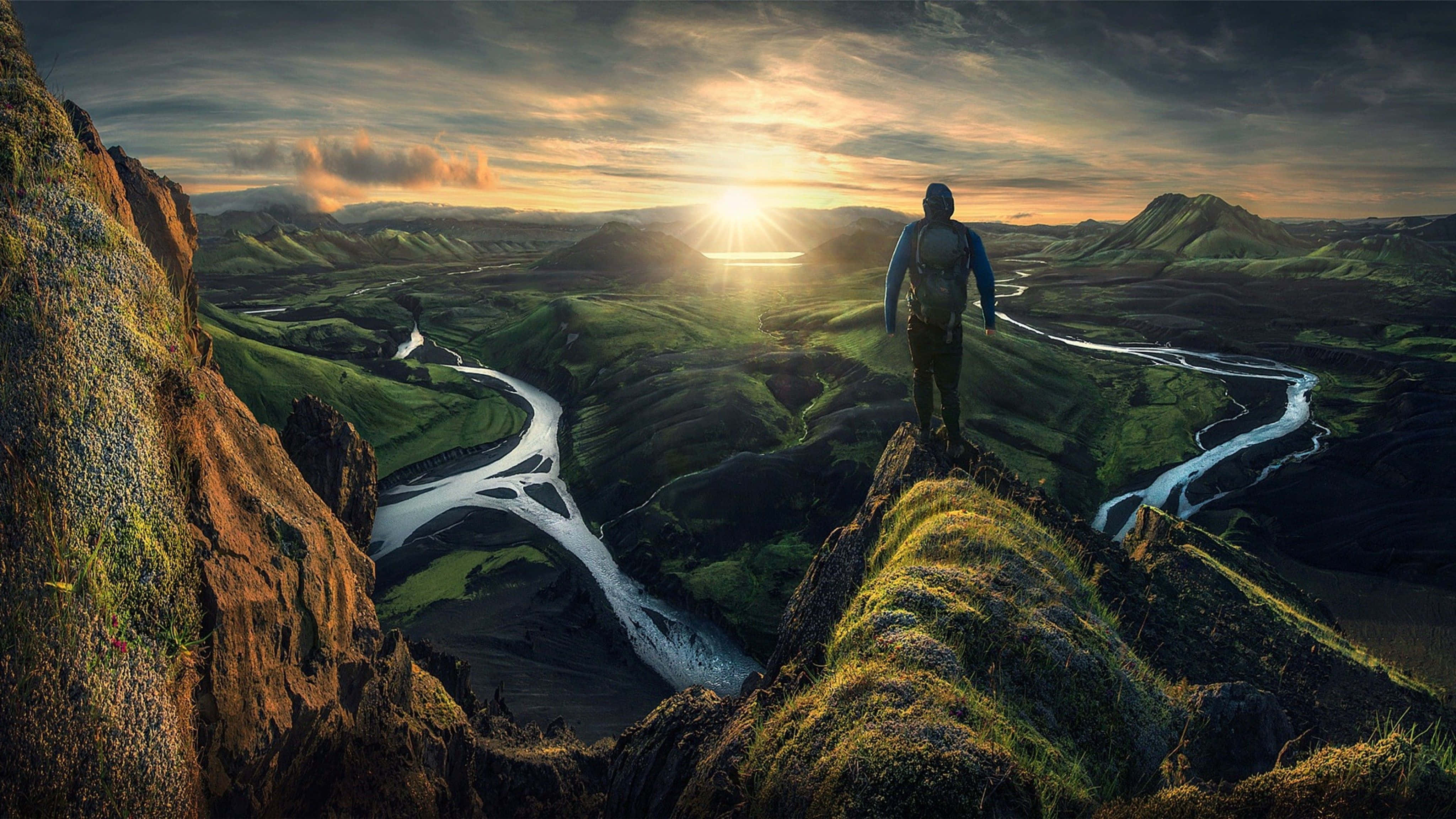 4K Retina Display, golden sunset, mossy cliff, 4K Desktop Wallpaper
