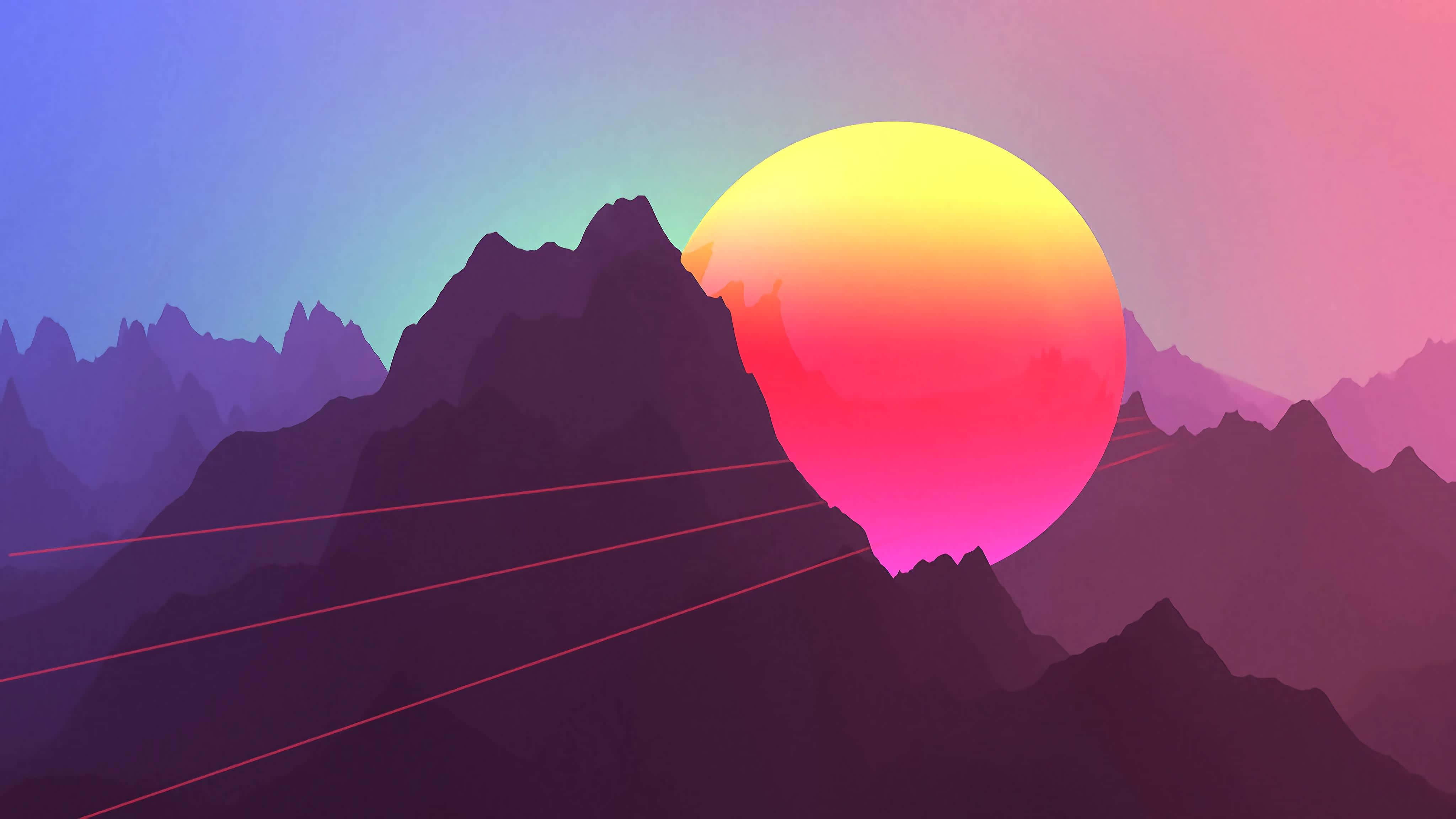 4K Retina Display, purple mountains, gradient sun, 4K Desktop Wallpaper