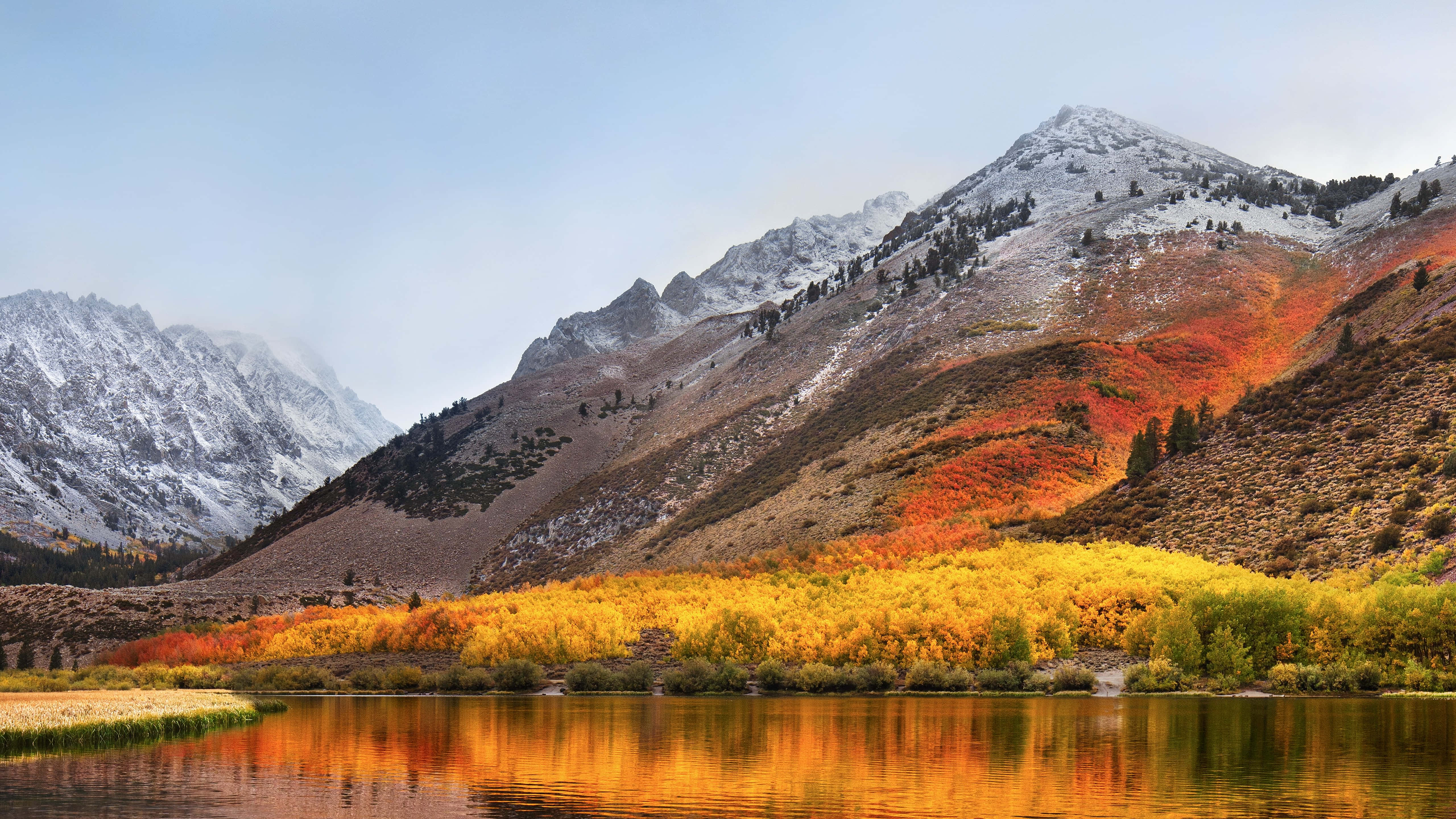4K Retina Display, snow-capped mountains, autumn forest, 5K Desktop Wallpaper