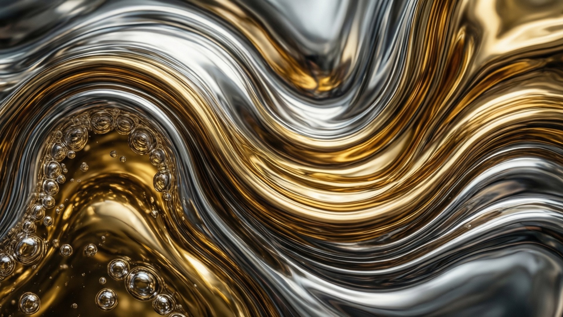 molten gold, silver metal, glass bubbles, Full HD Desktop Wallpaper