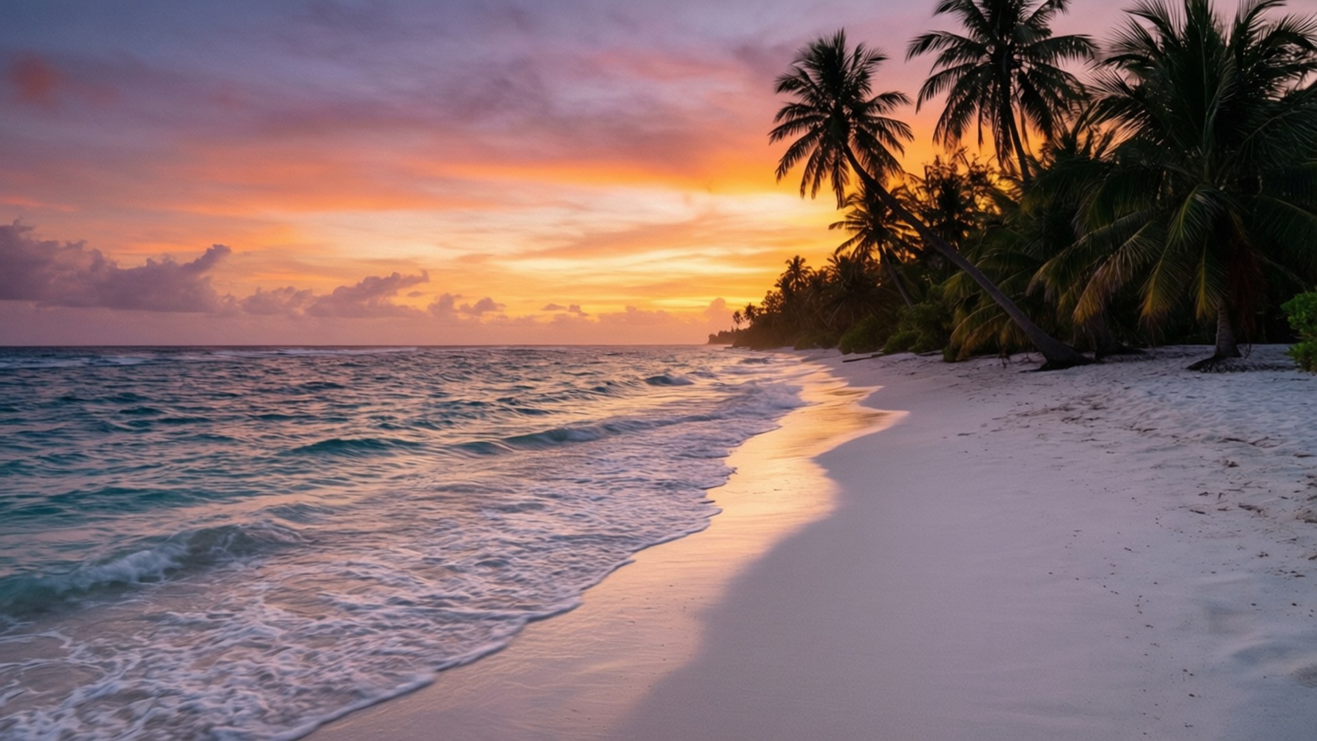 Tropical Sunset Serenity, fiery orange, pink, Full HD Desktop Wallpaper