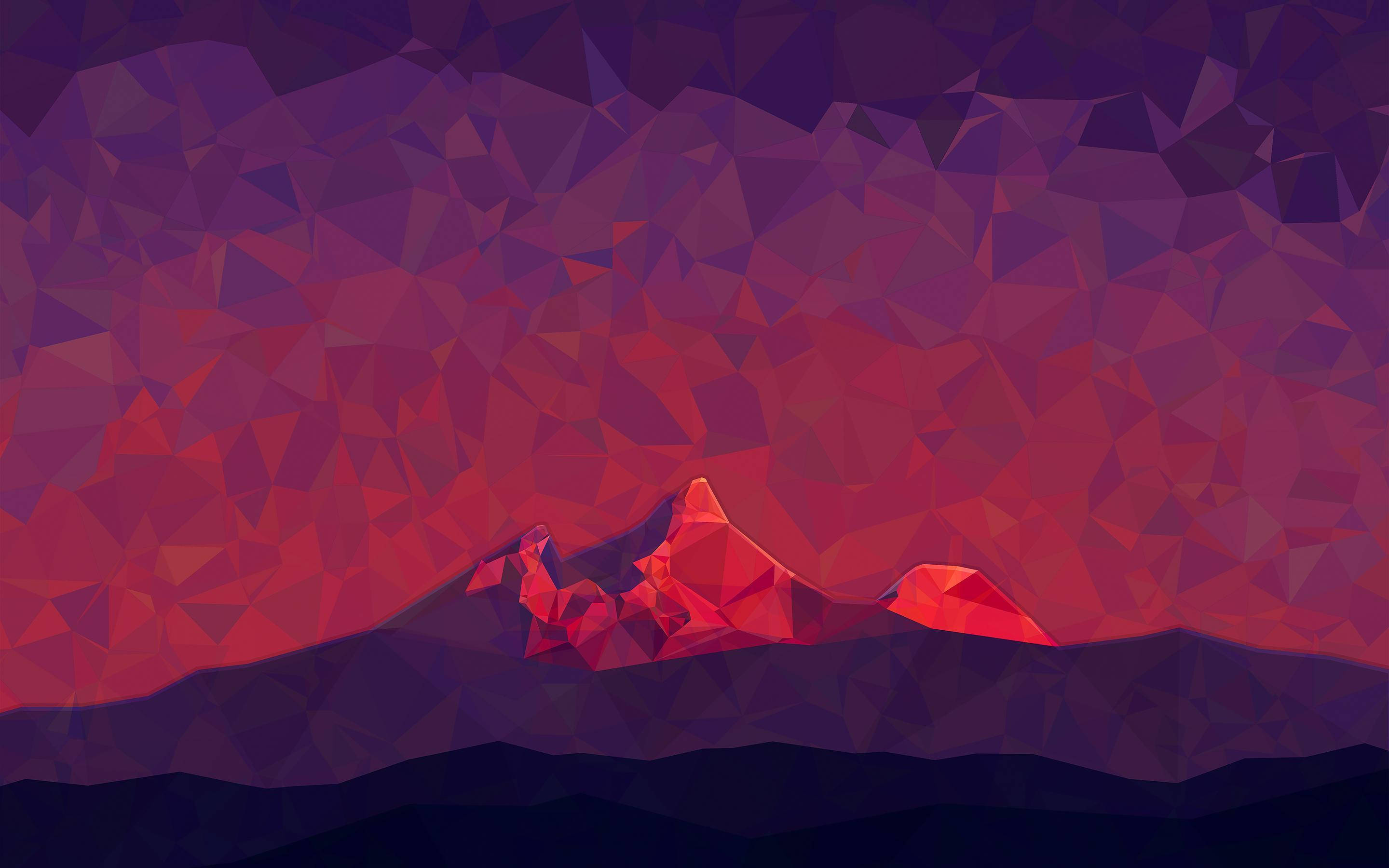 Retina, red polygon mountain, dusk, 2K Desktop Wallpaper