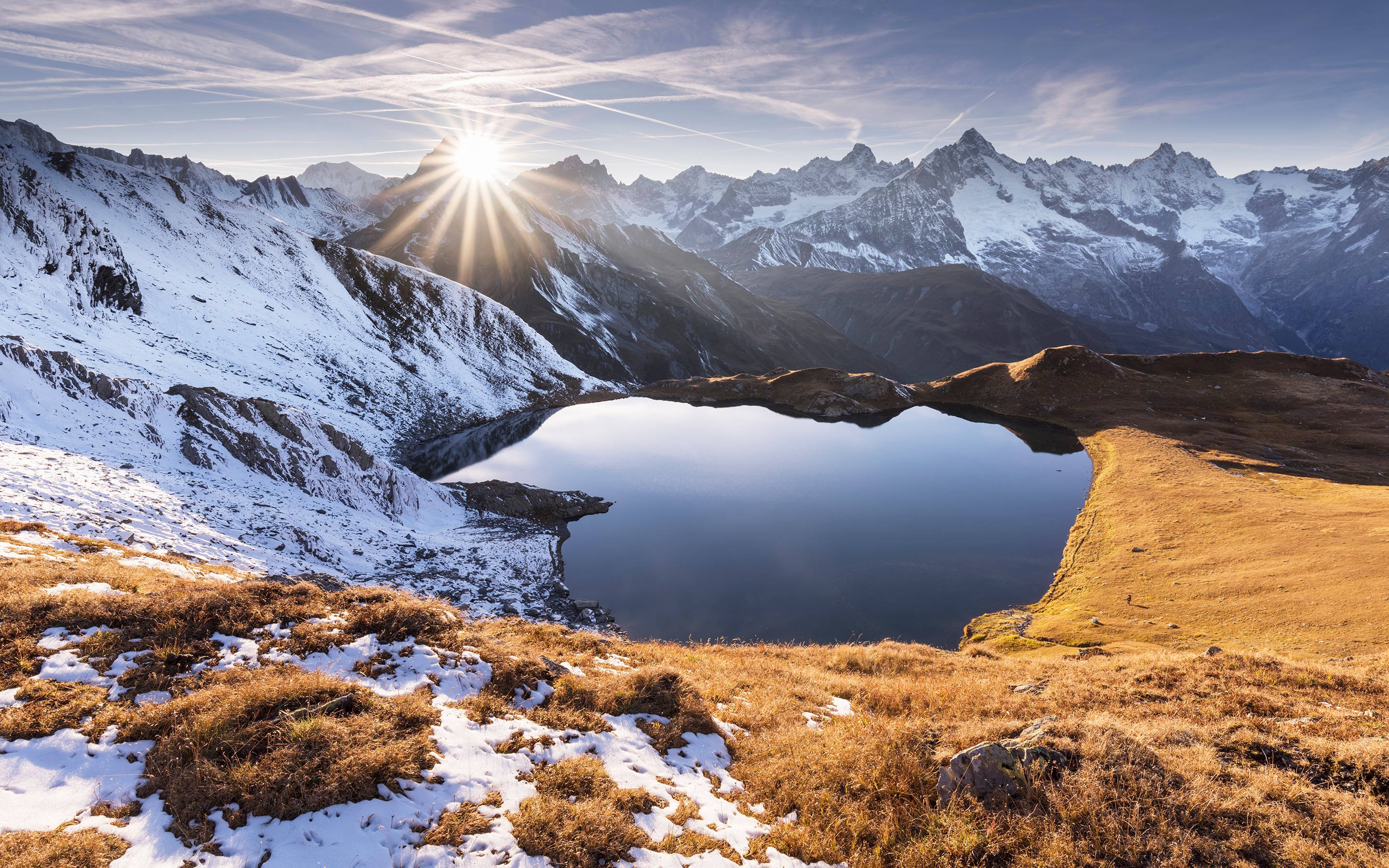Retina, Heart Lake, winter, 2K Desktop Wallpaper