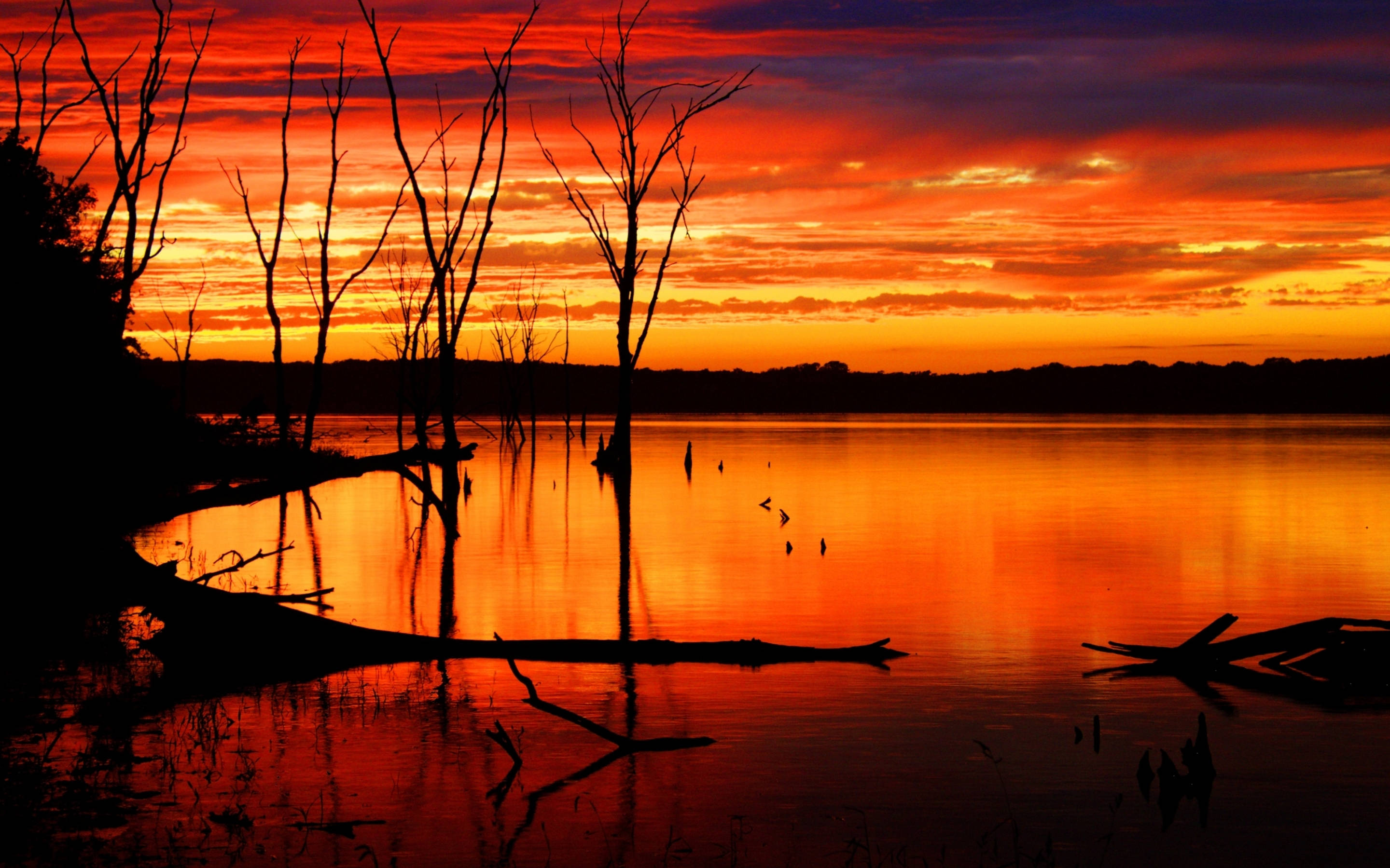 Retina, red sunset, silhouette, 2K Desktop Wallpaper