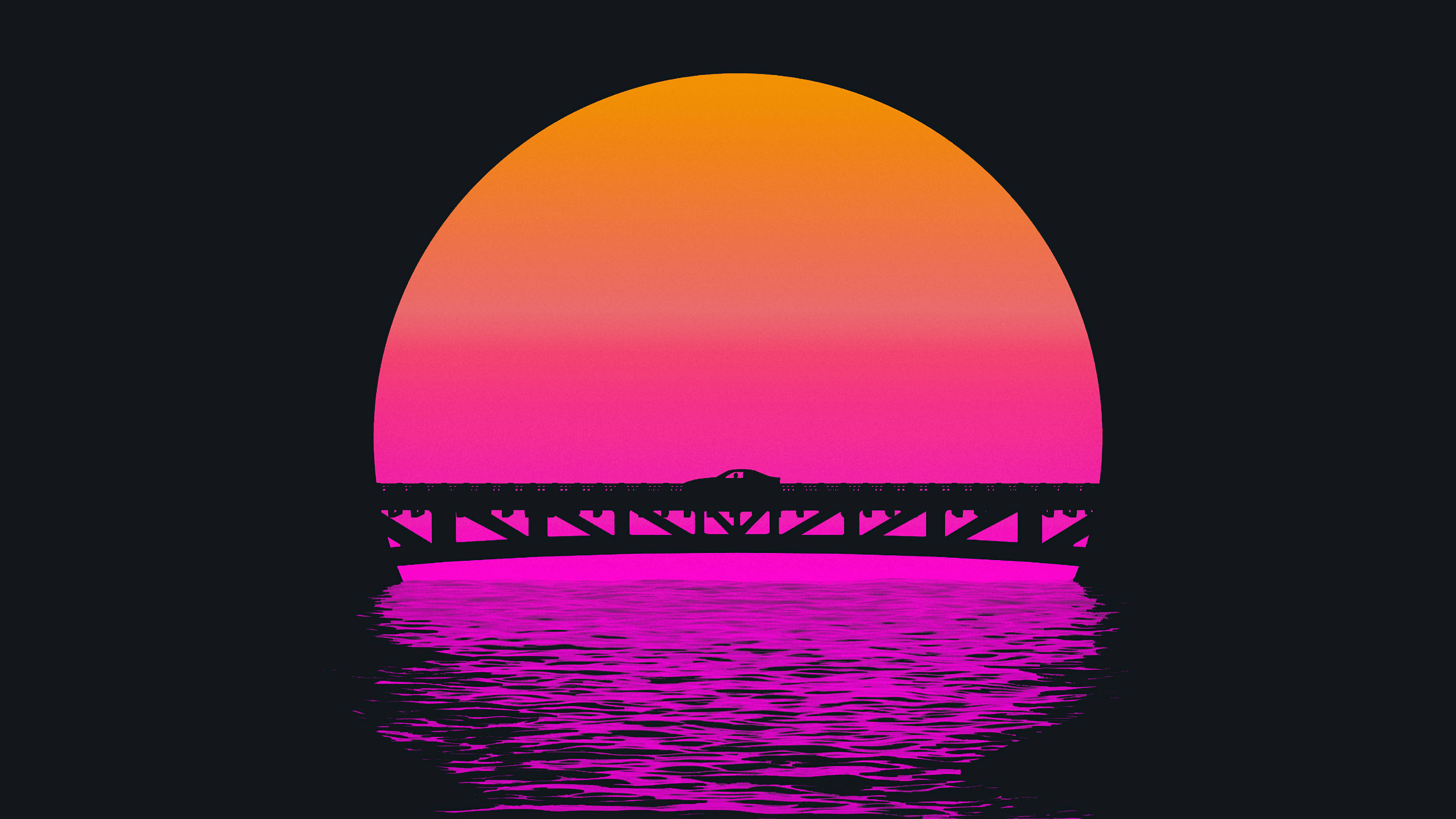 Retrowave, pink and orange, bridge archway, 5K Desktop Wallpaper