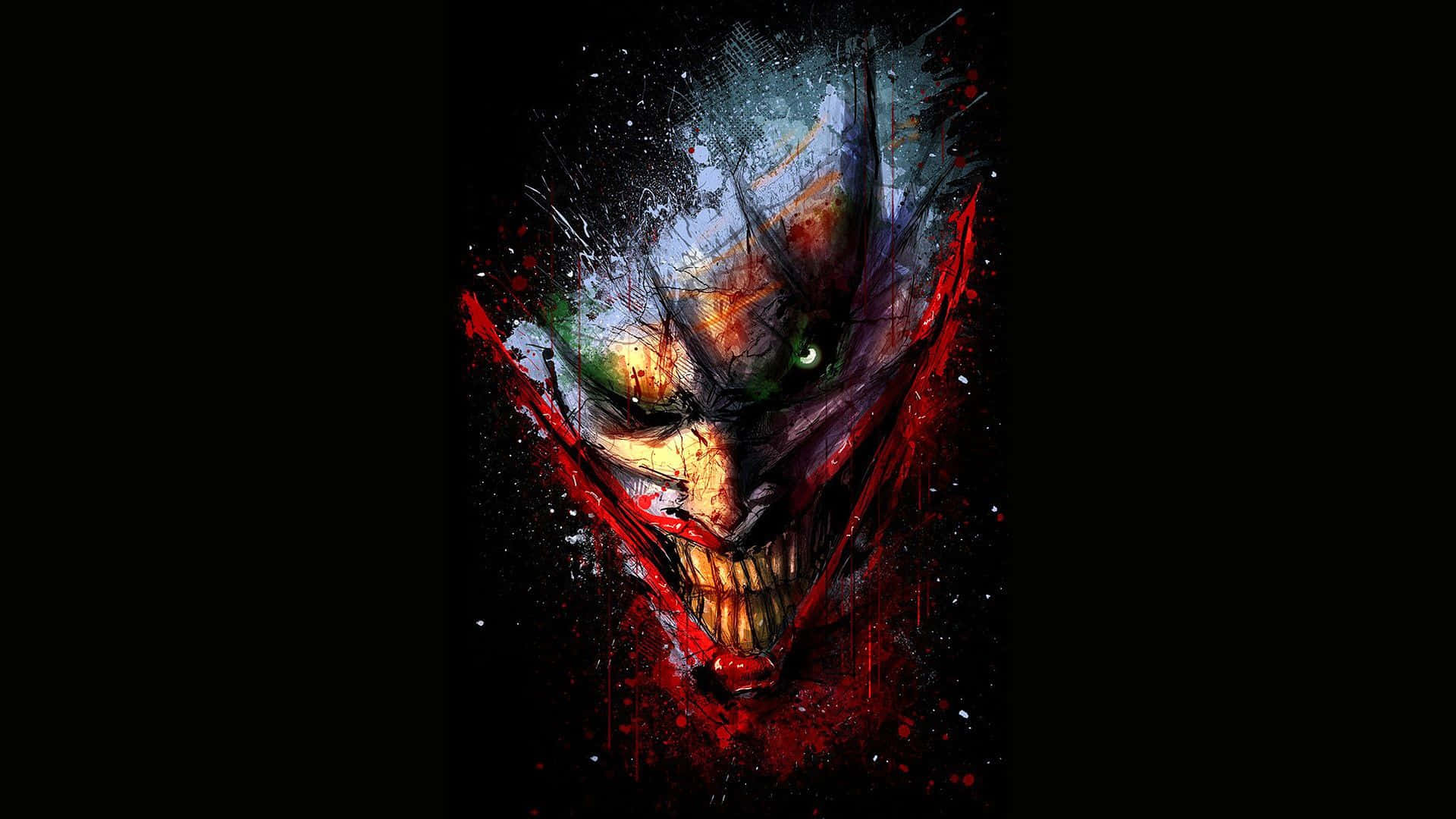 Cool Retro Monster Face, anime-style skull, glowing green eyes, Full HD Desktop Wallpaper