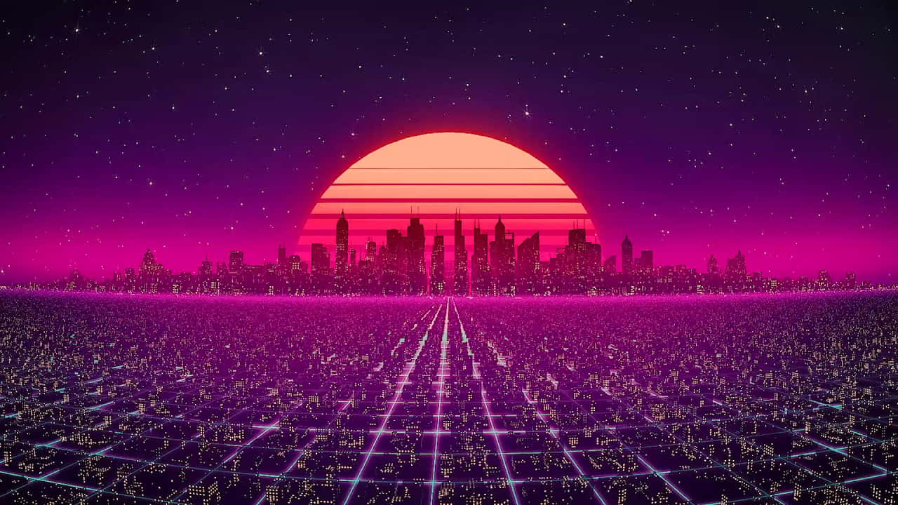 Retro 80s Aesthetic, neon-drenched, retrofuturistic cityscape, HD Desktop Wallpaper