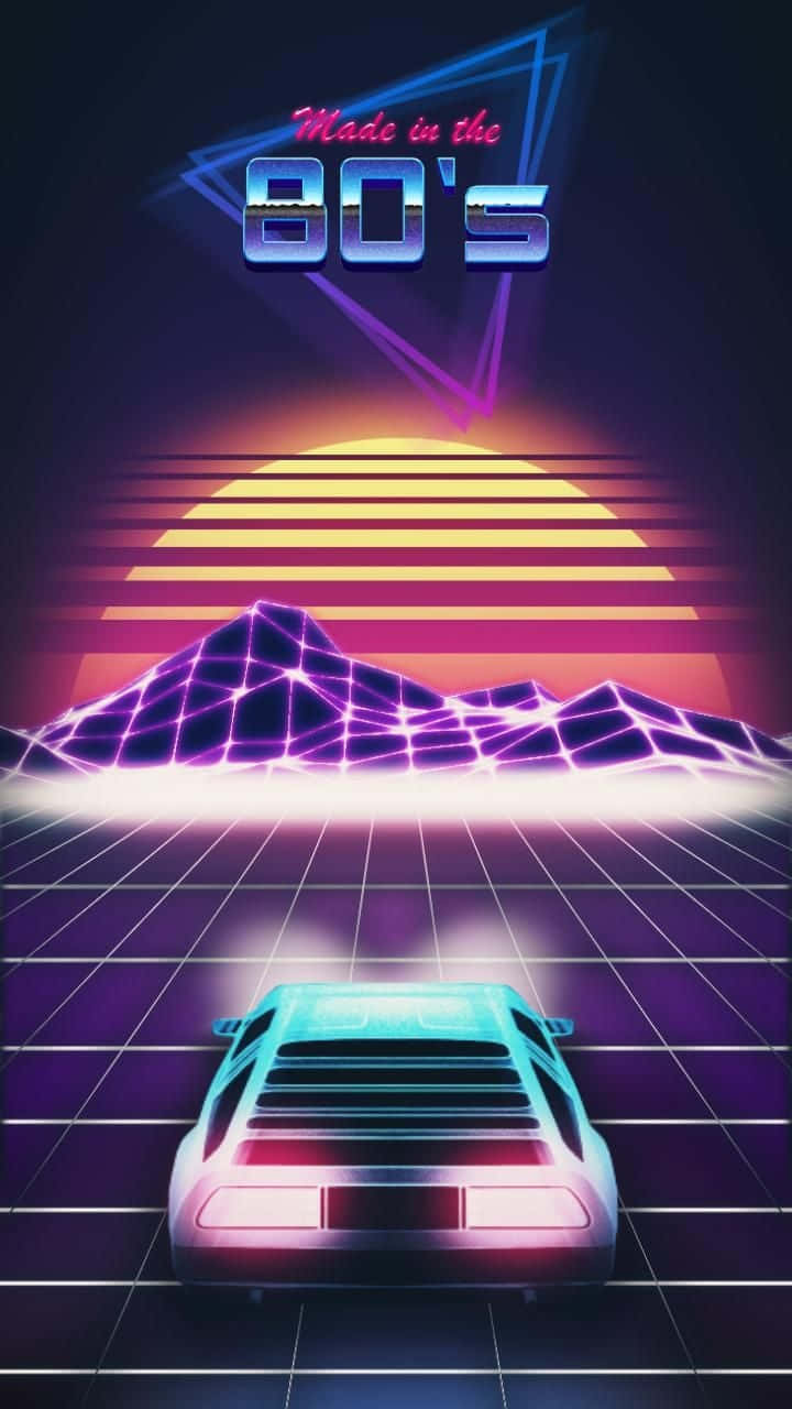 Retro 80s Aesthetic, neon grid, geometric sunset, HD Phone Wallpaper