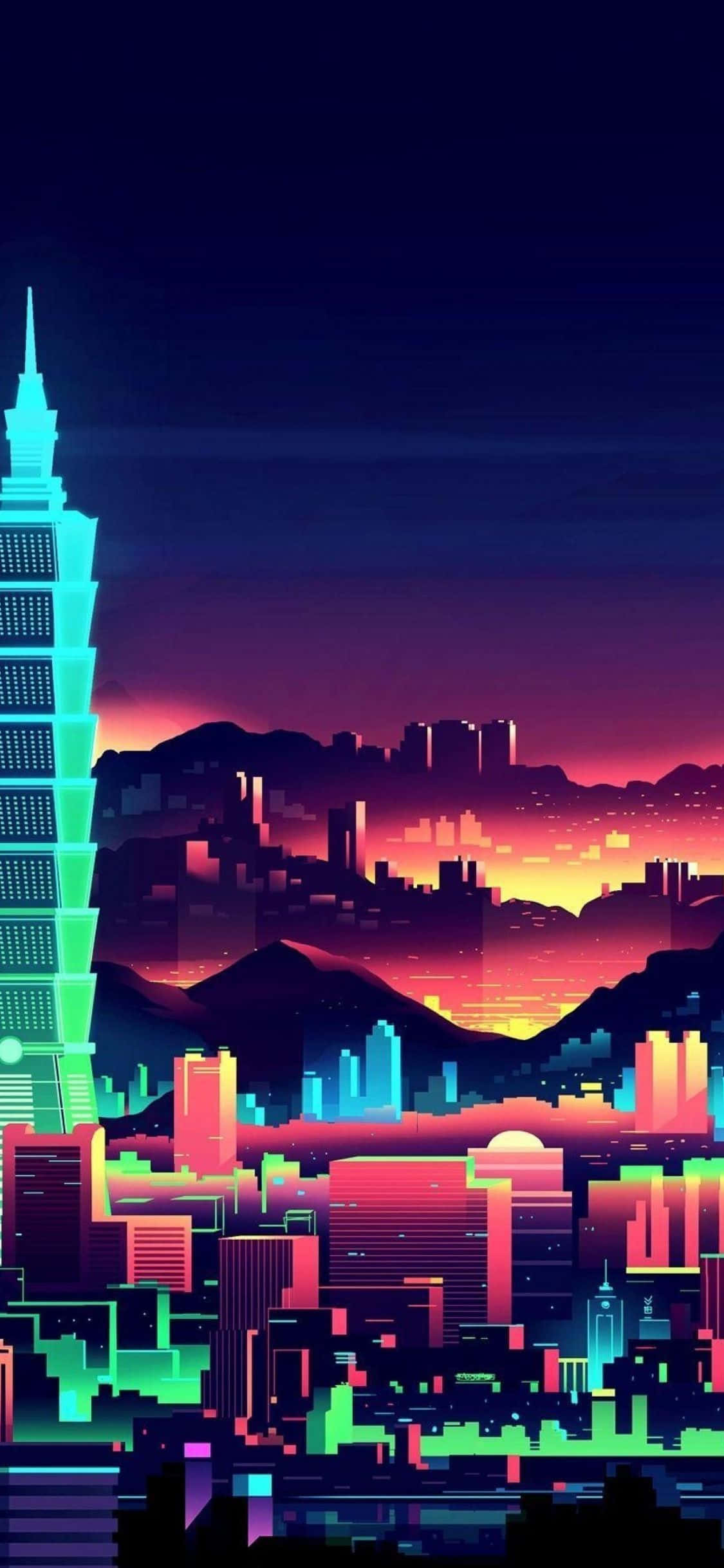Retro 80s Aesthetic, neon-drenched, cyberpunk cityscape, Full HD Phone Wallpaper
