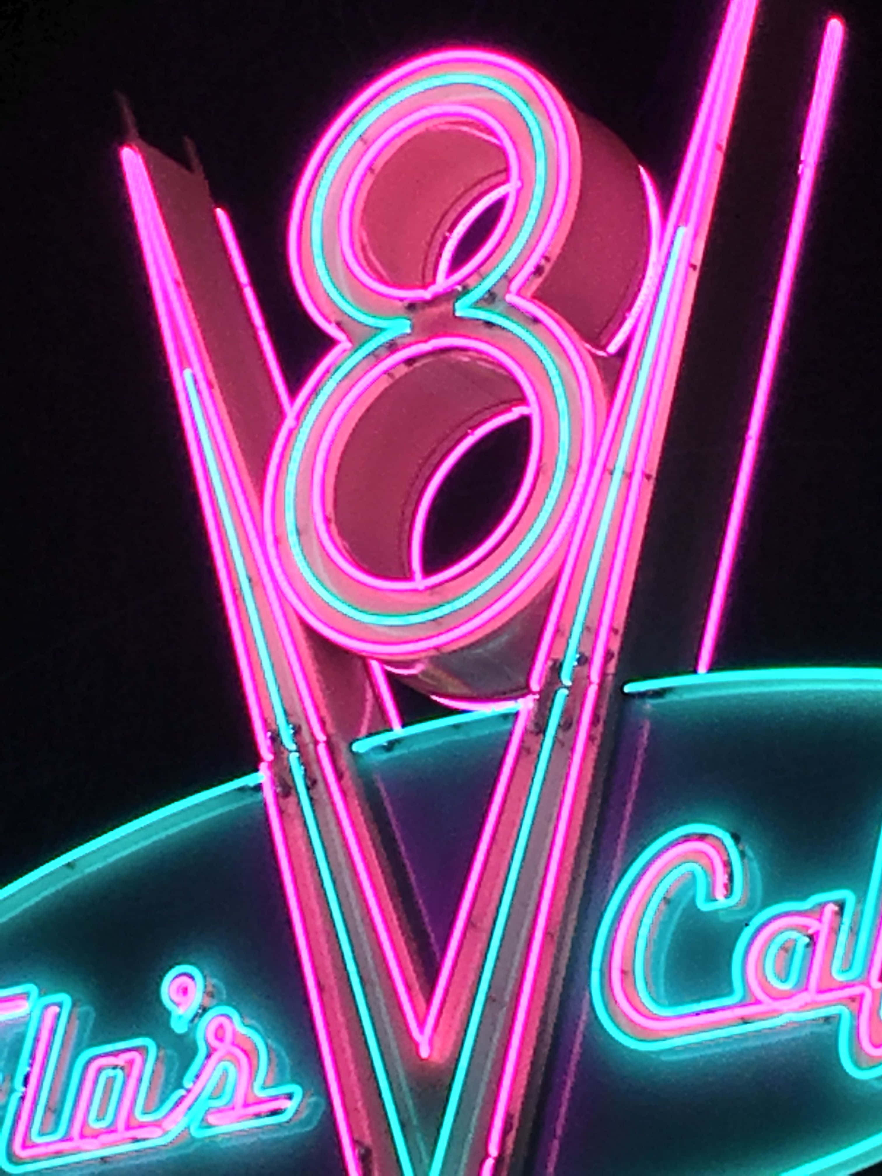 Retro 80s Aesthetic, pink and teal neon sign, dark night sky, 4K Phone Wallpaper