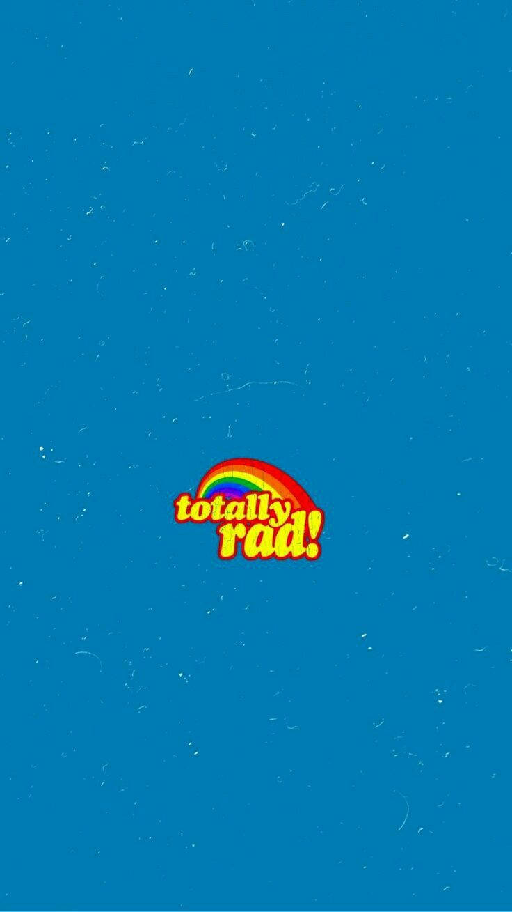 totally rad!, retro rainbow logo, textured blue background, HD Phone Wallpaper