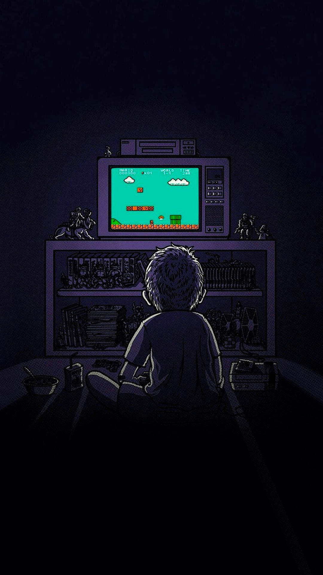 8bit video game, retro video game, vintage CRT television, Full HD Phone Wallpaper