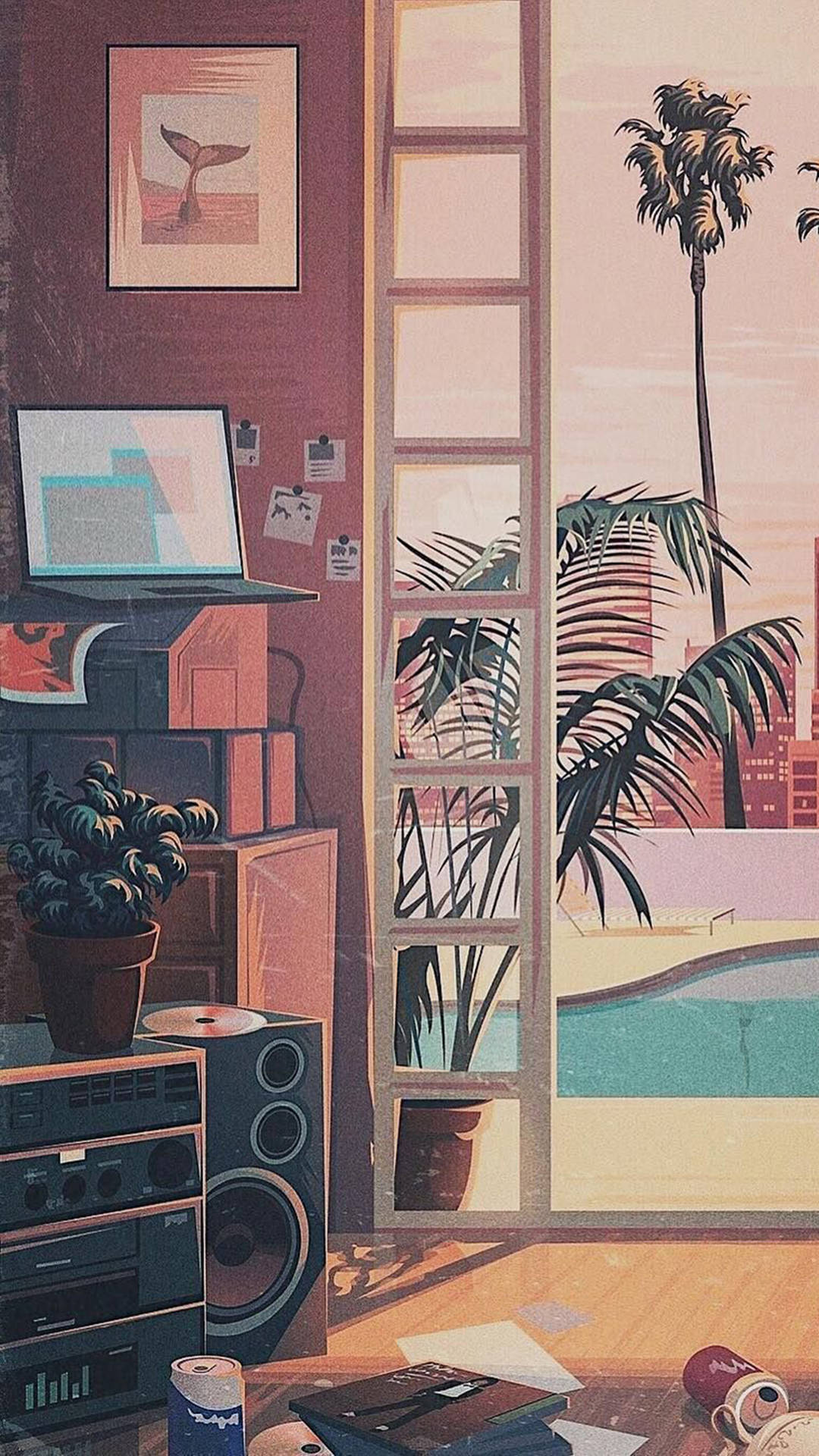 vintage iPhone aesthetic, retro room, vintage stereo, Full HD Phone Wallpaper