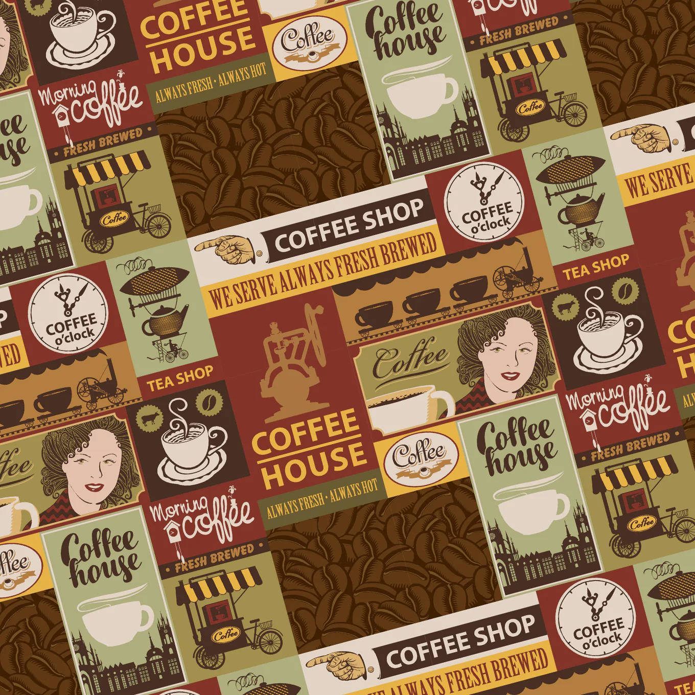 vintage poster set, coffee shop signs, roasted beans, HD Desktop Wallpaper