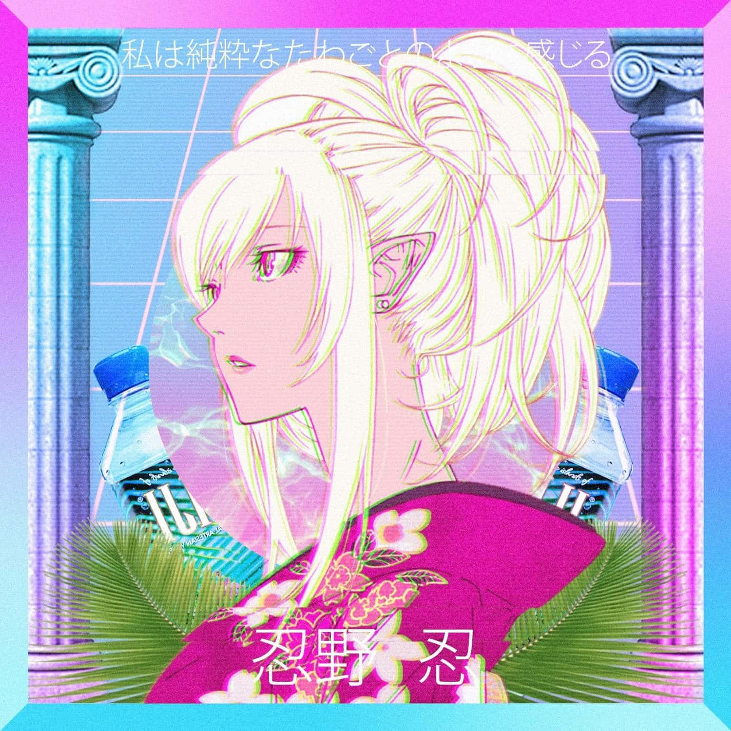 blonde woman, green eyes, pink floral kimono, HD Desktop Wallpaper