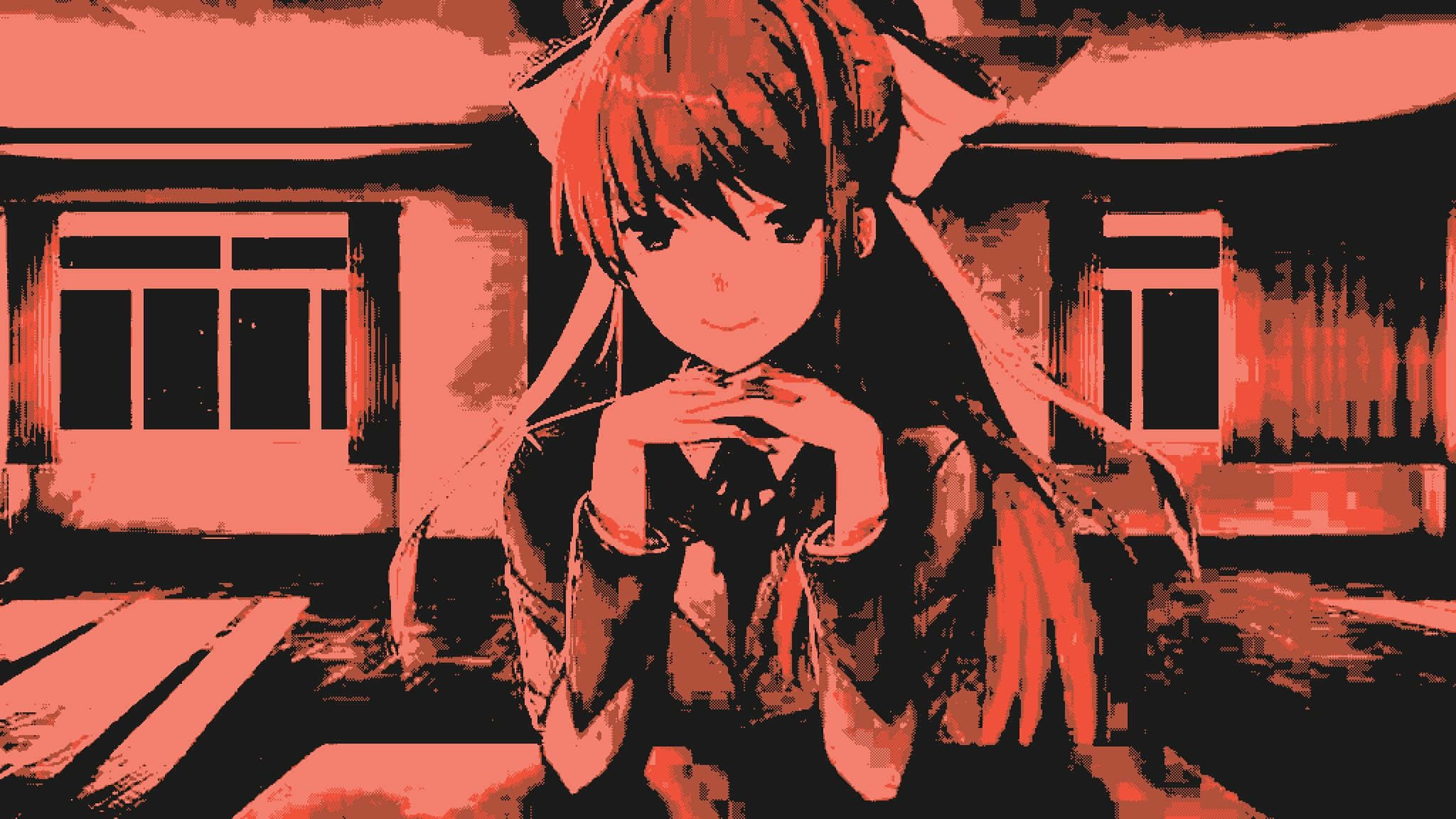 retro anime, red hair, dimly lit room, Full HD Desktop Wallpaper
