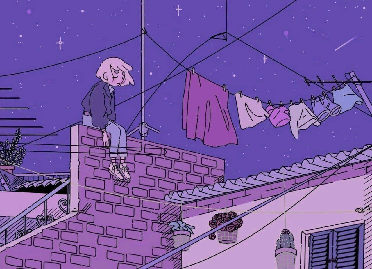 Retro anime, anime girl, brick wall, HD Desktop Wallpaper