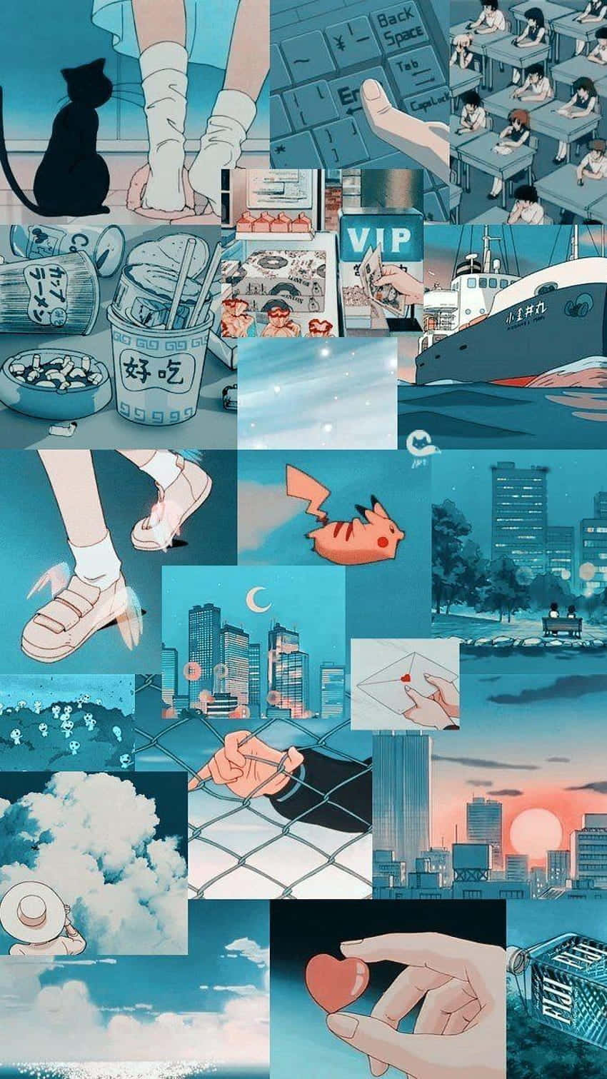 vintage anime classic compilation, teal-toned, cat, HD Phone Wallpaper