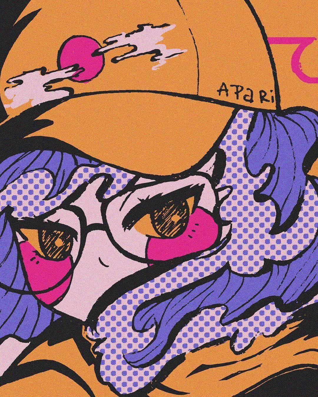 vintage anime girl, purple hair, yellow cap, HD Phone Wallpaper