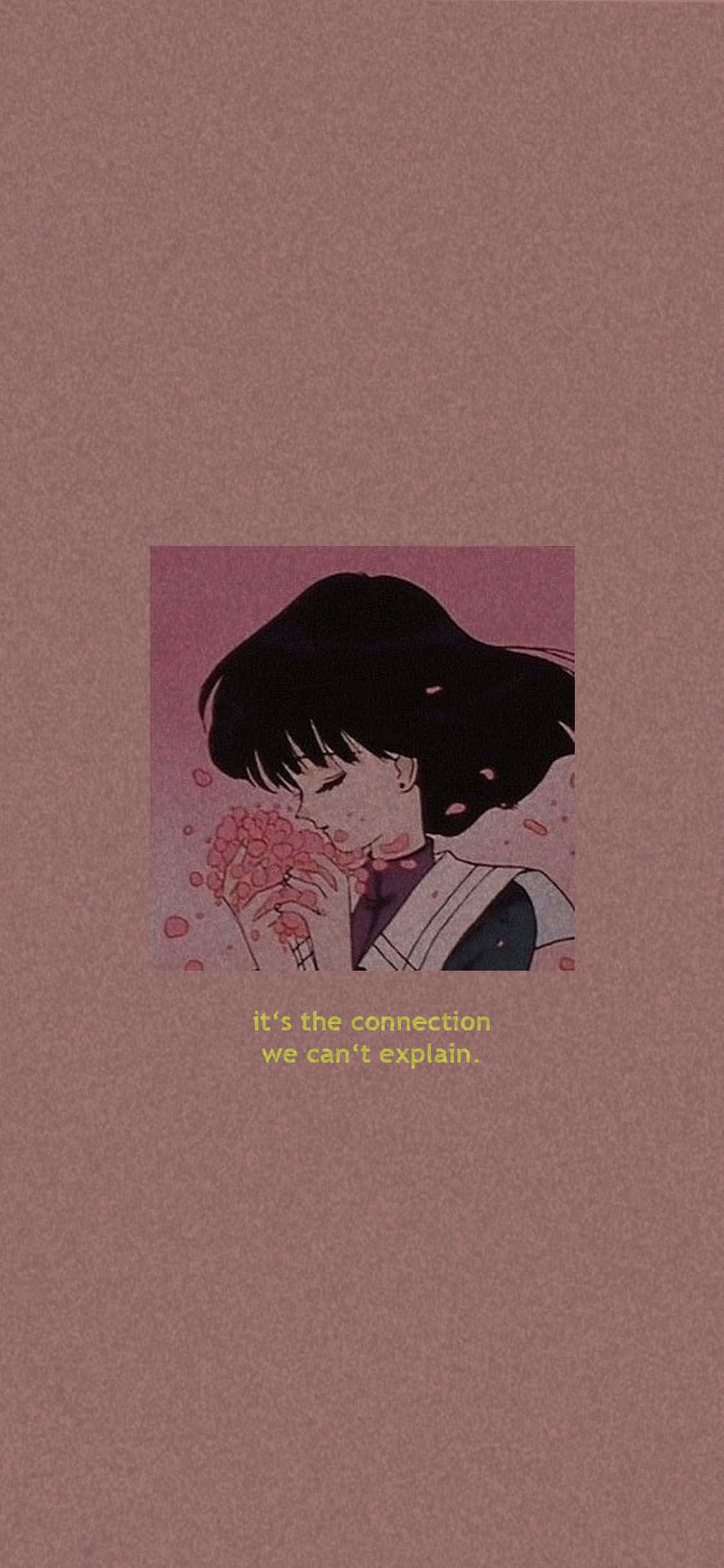 90s anime aesthetic, black hair, pink flower, Full HD Phone Wallpaper