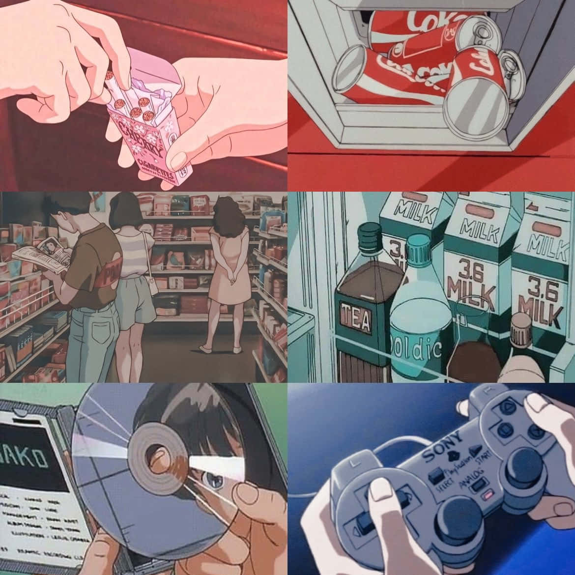 90s anime nostalgia collage, anime-style scenes, cigarettes, SD Desktop Wallpaper
