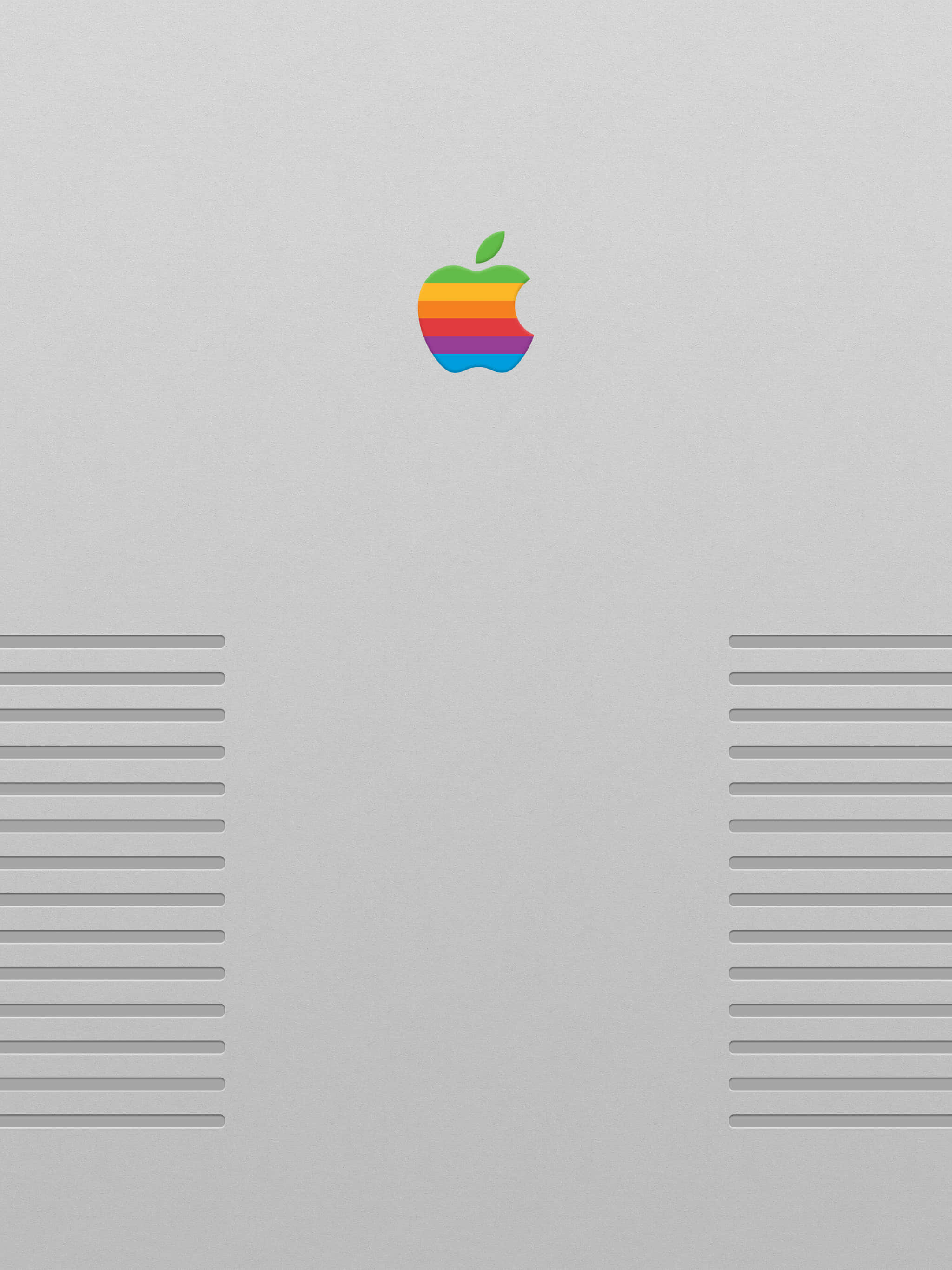 Retro Apple Logo, vintage rainbow Apple logo, silver computer case, 2K Phone Wallpaper