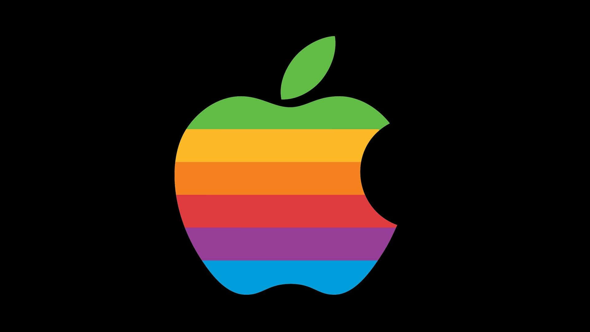 retro apple logo, rainbow-striped apple logo, green leaf, Full HD Desktop Wallpaper
