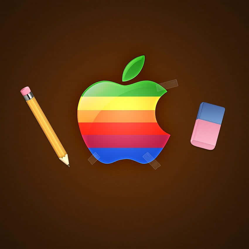 Retro Apple Logo, Apple logo, rainbow striped, SD Desktop Wallpaper