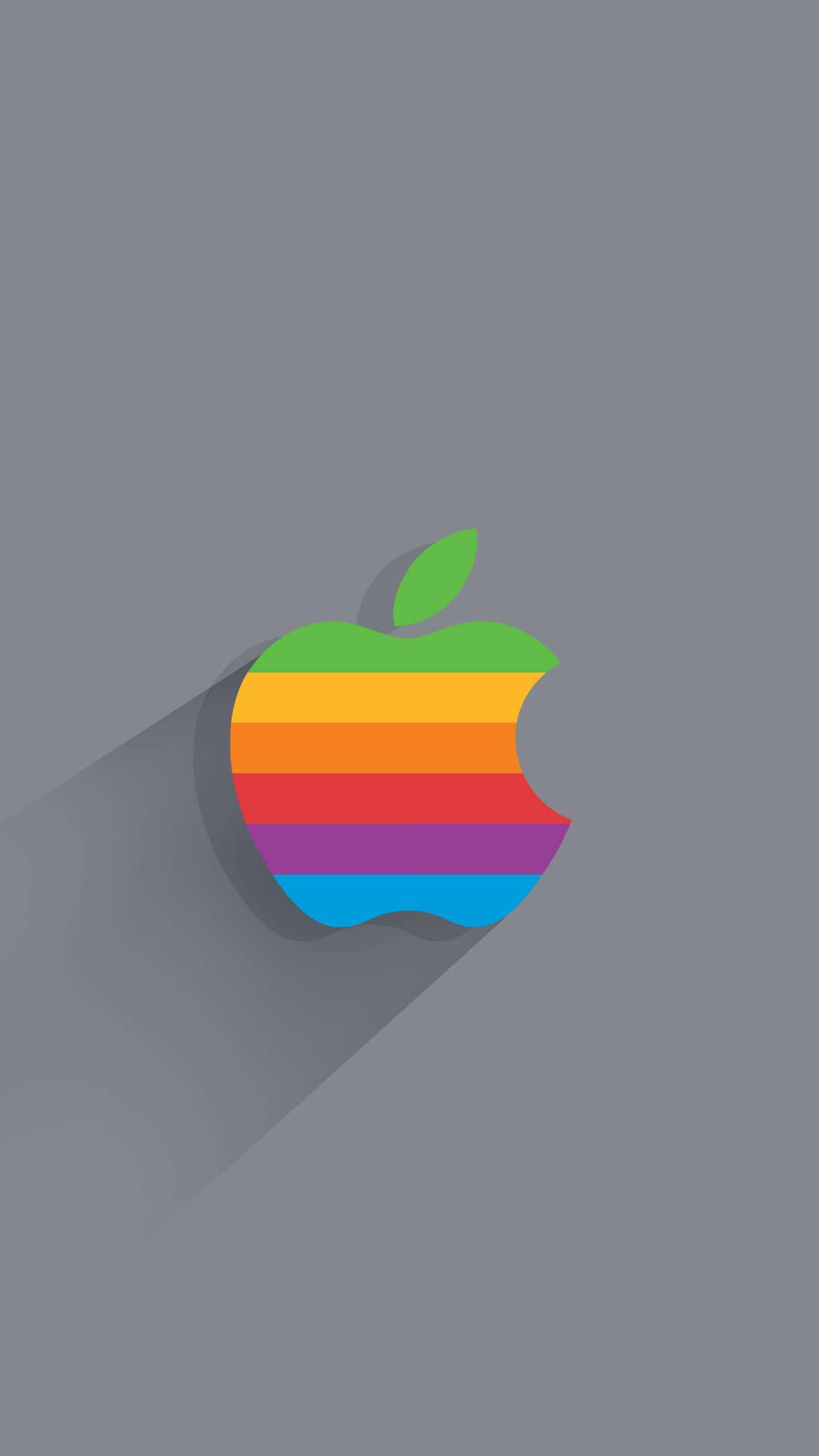 retro Apple Logo, rainbow striped, green leaf, 2K Phone Wallpaper