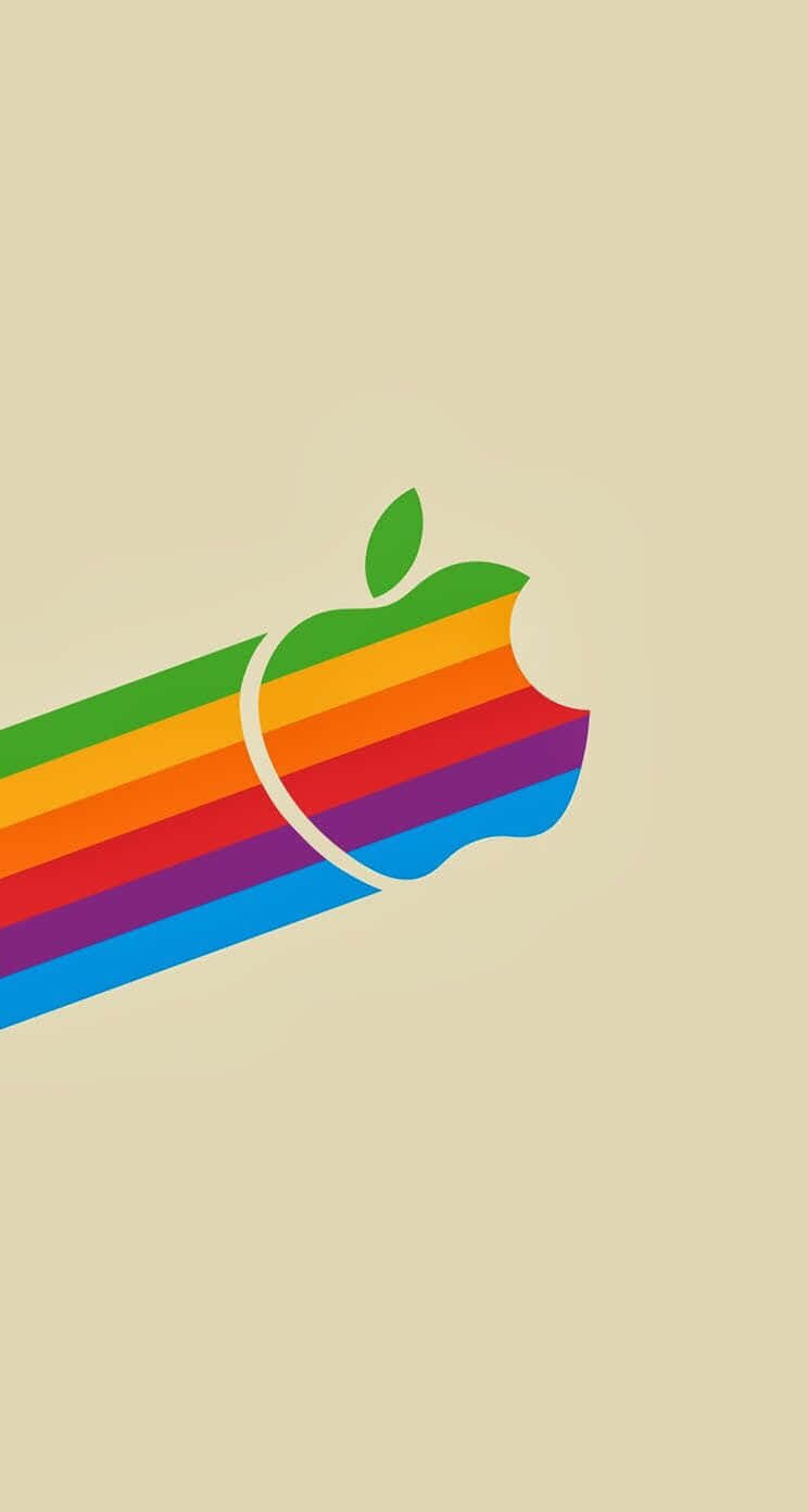 retro apple logo, rainbow-striped Apple logo, green leaf, HD Phone Wallpaper
