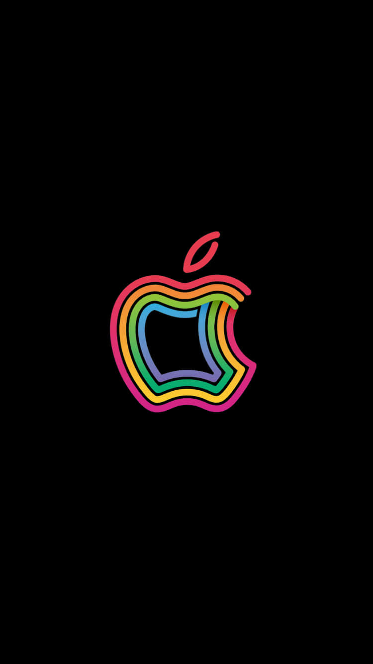 Retro Apple Logo, rainbow-outlined Apple logo, black background, HD Phone Wallpaper