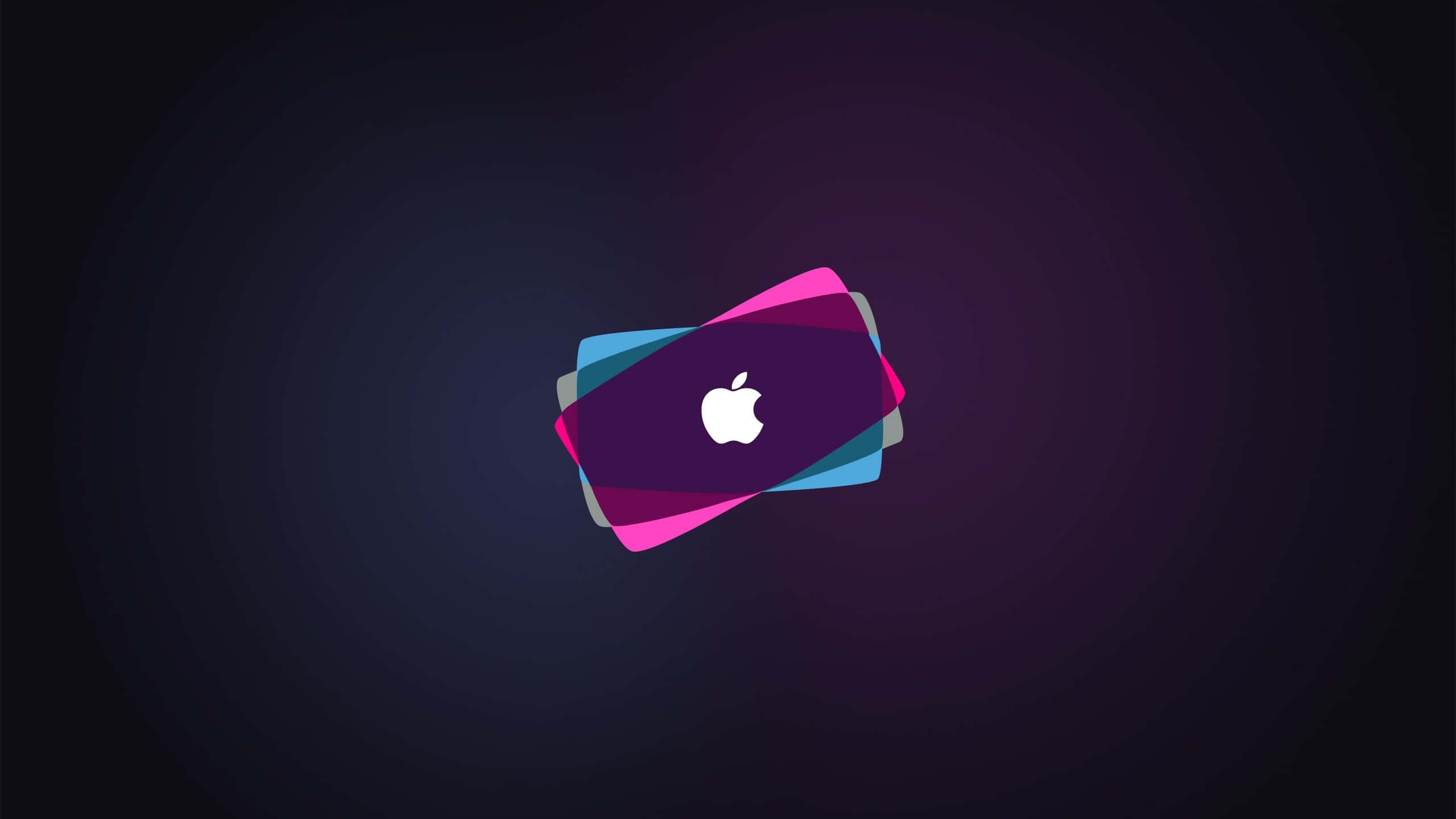 Apple logo, colorful cards, dark gradient background, 2K Desktop Wallpaper