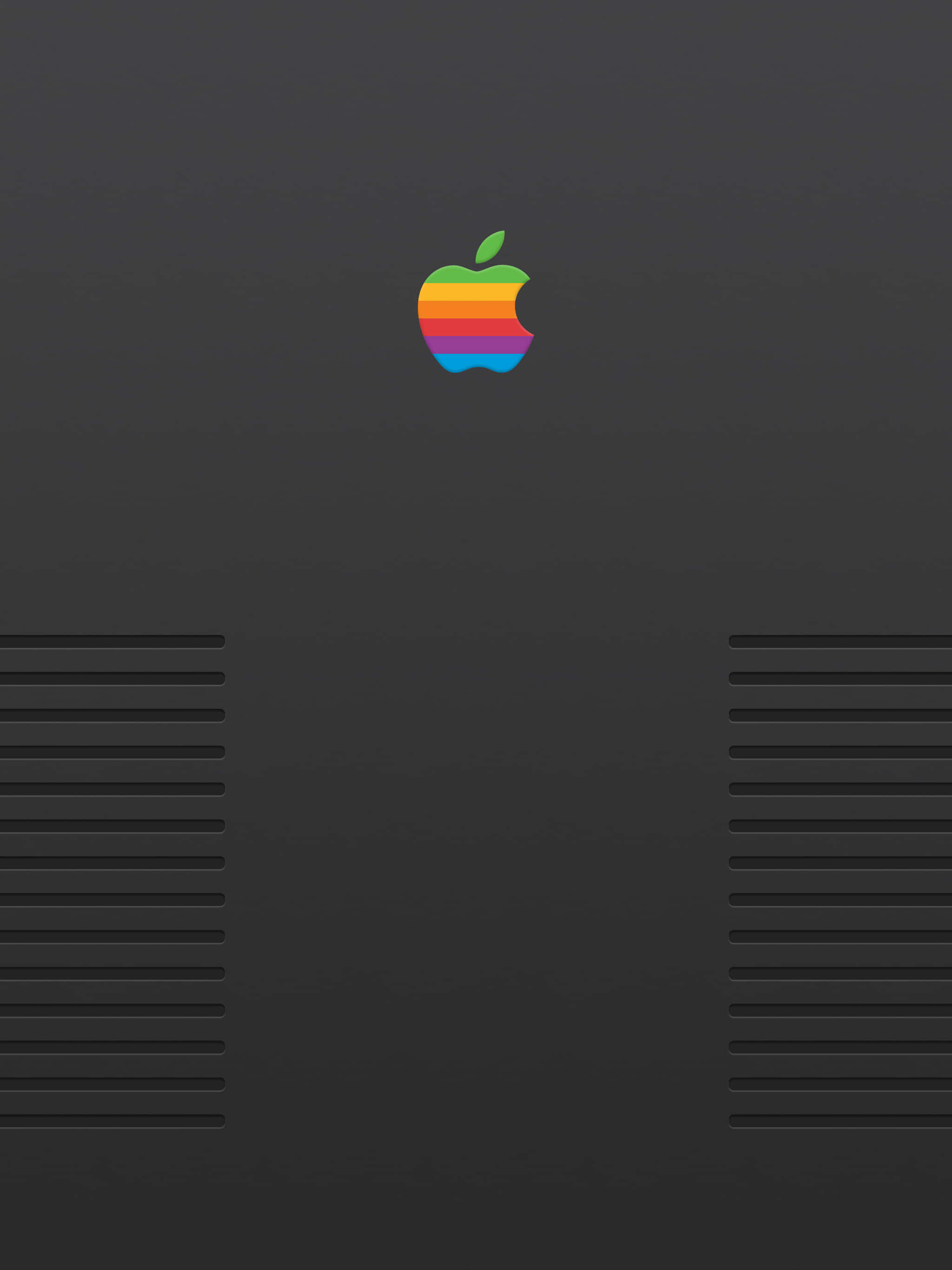 Retro Apple Logo, vintage rainbow Apple logo, matte black computer case, 2K Phone Wallpaper