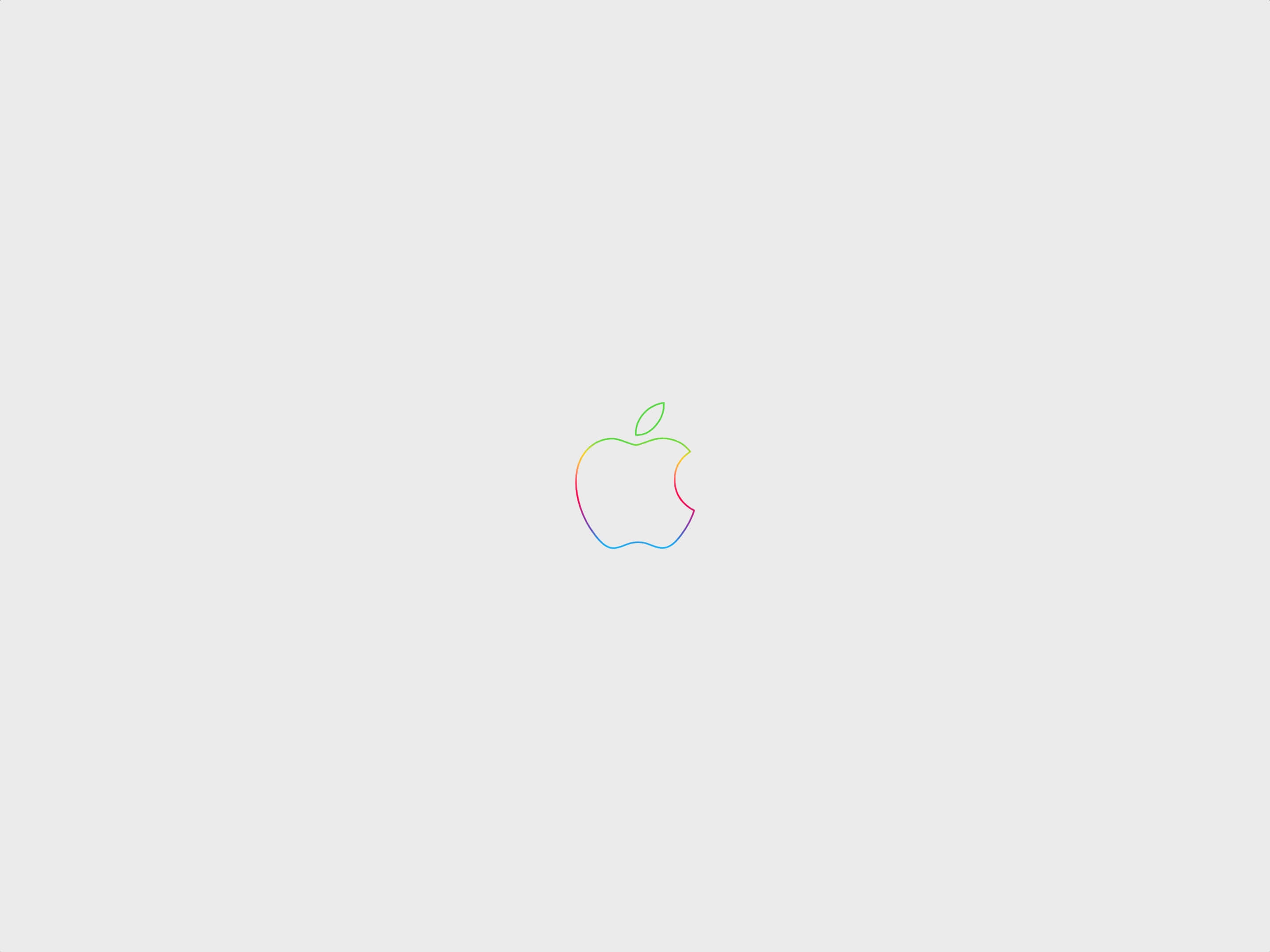 Retro Apple Logo, rainbow-outlined apple logo, light gray background, 2K Desktop Wallpaper