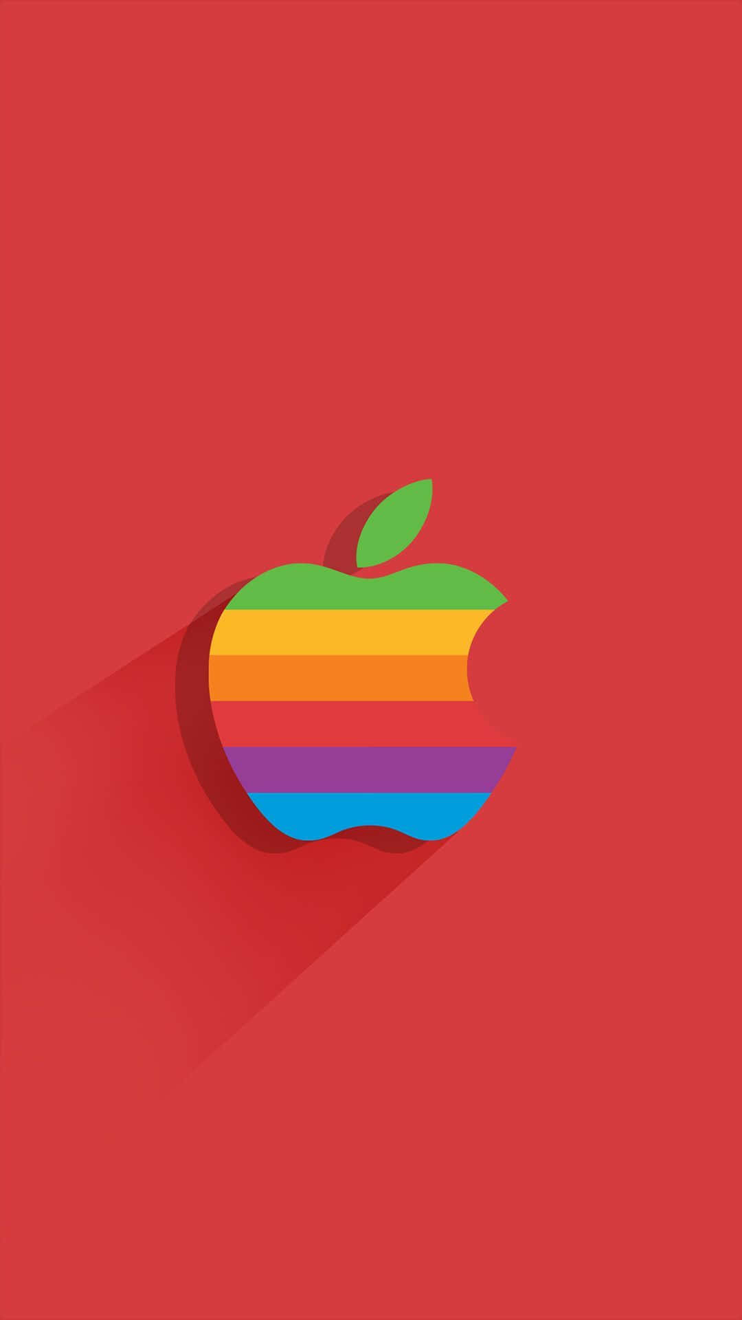 Retro Apple Logo, rainbow striped apple logo, green leaf, Full HD Phone Wallpaper