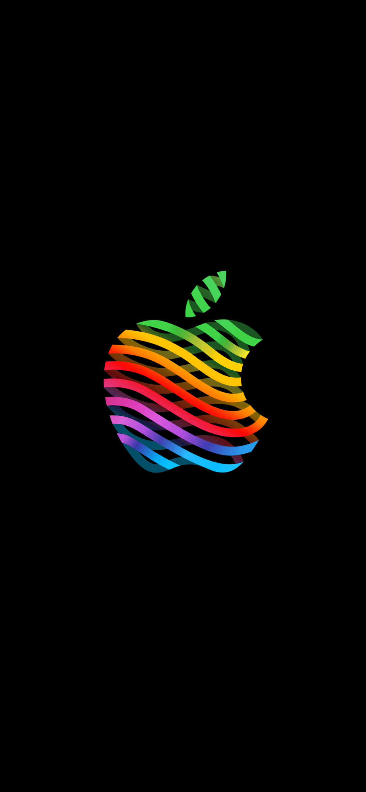 Retro Apple Logo, rainbow striped apple logo, black background, 2K Phone Wallpaper