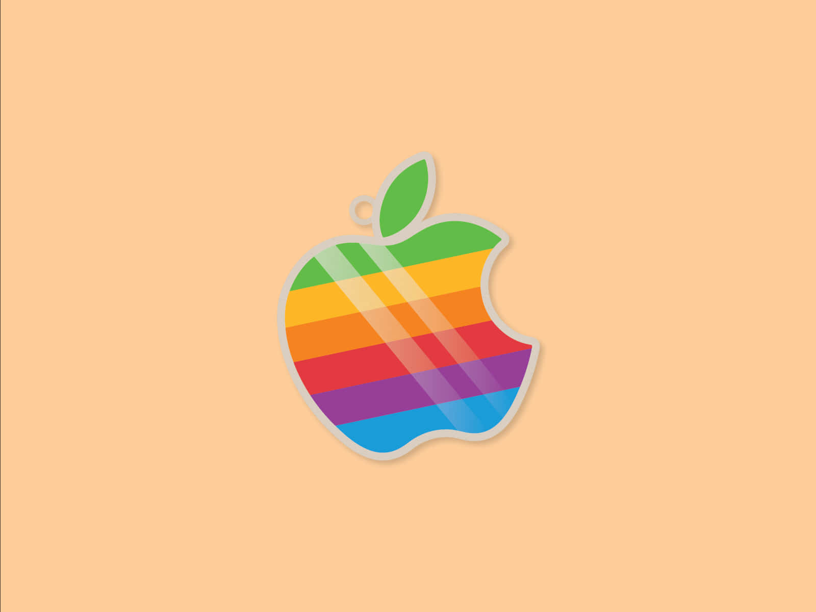 Retro Apple Logo, rainbow striped apple logo, green leaf, HD Desktop Wallpaper