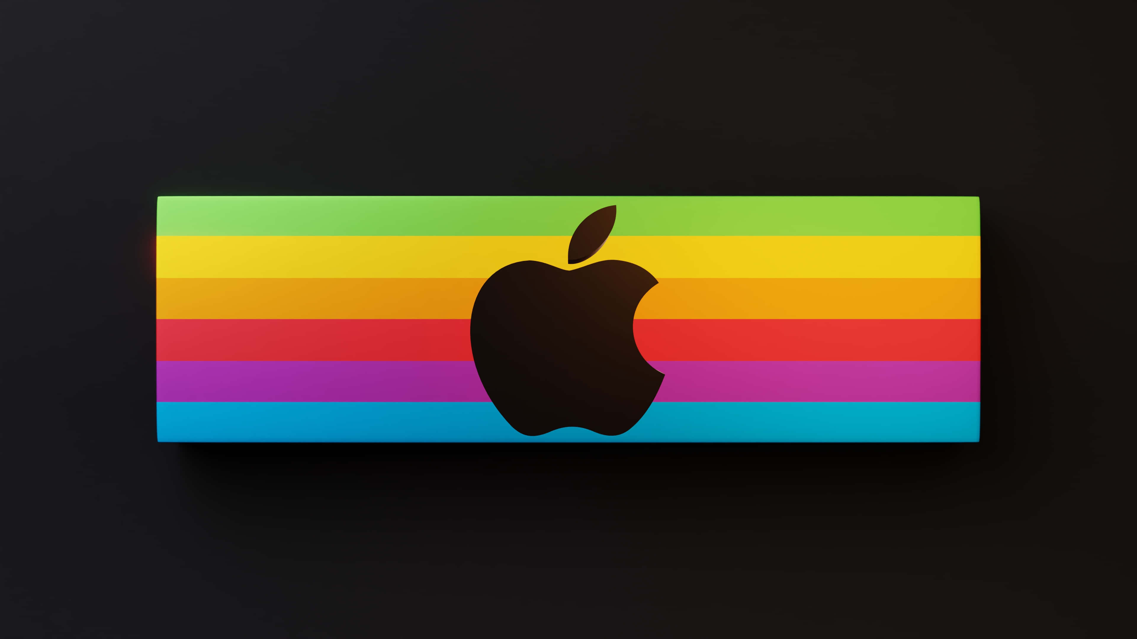 Apple logo, black background, vibrant rainbow striped box, 4K Desktop Wallpaper