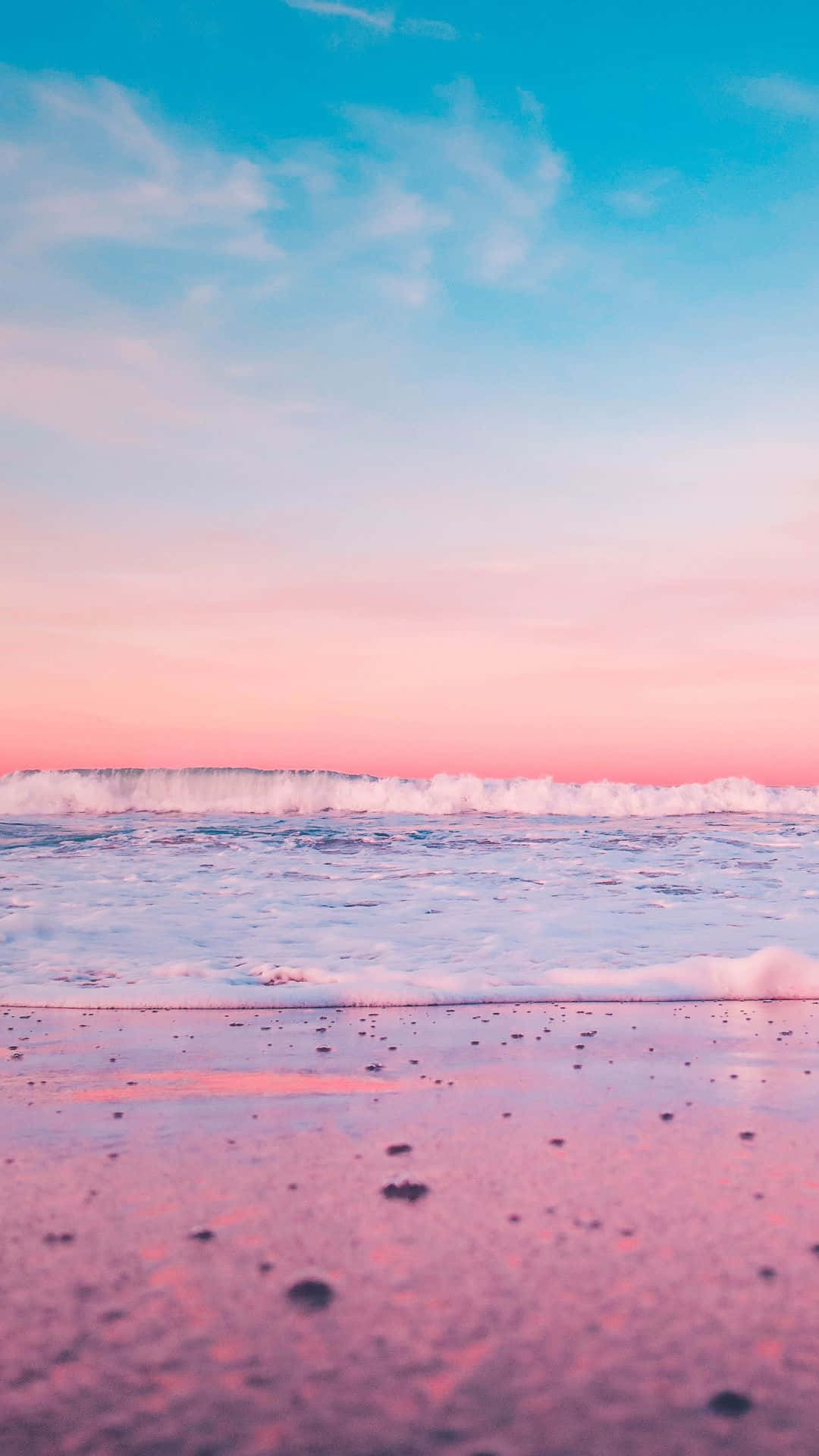 Retro Beach, sunset, pink and blue skies, Full HD Phone Wallpaper