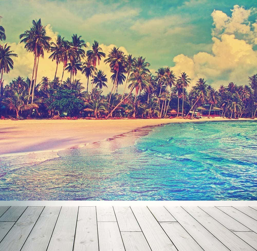 Retro Beach, turquoise waves, white sand, SD Desktop Wallpaper
