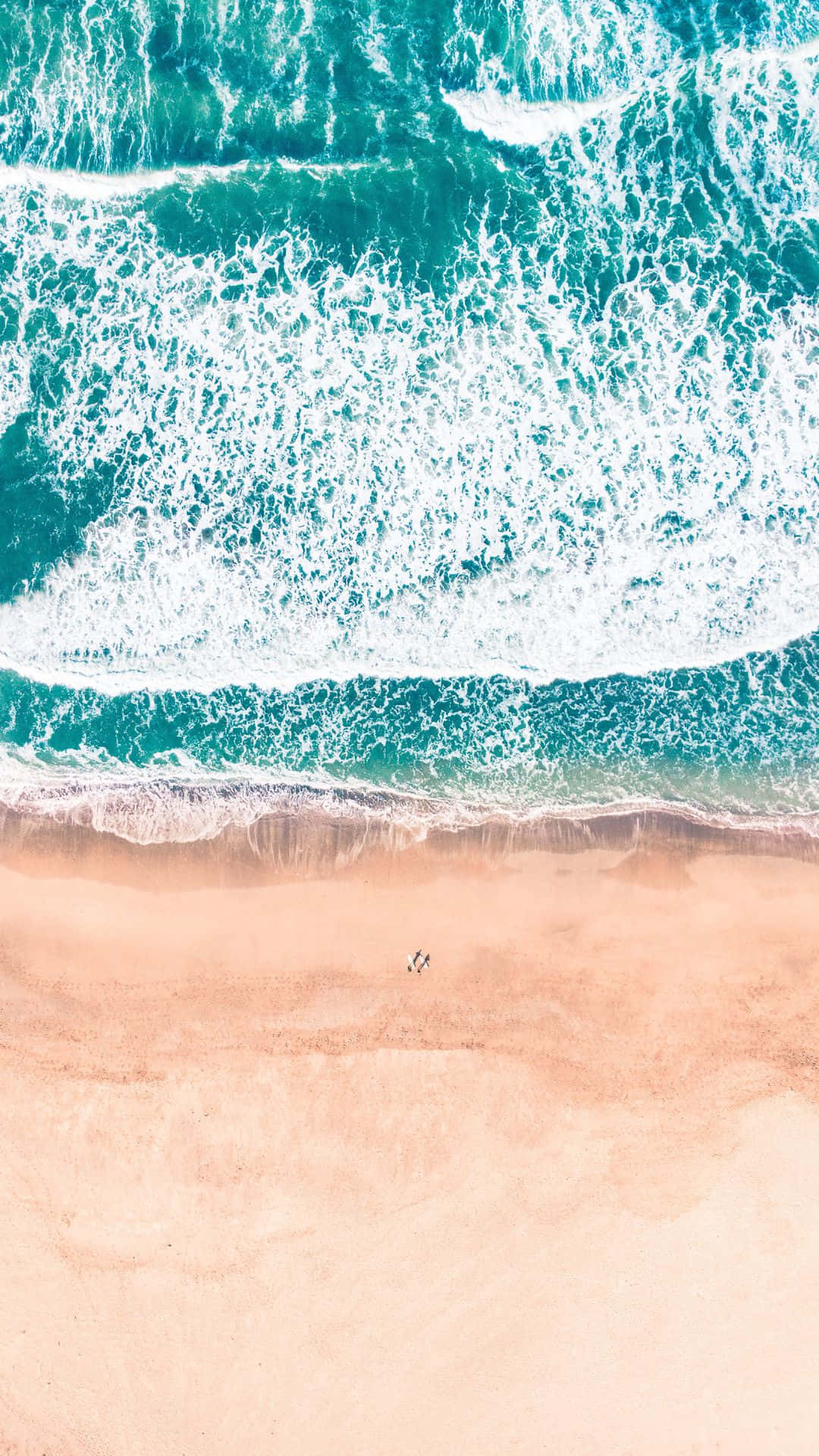 Retro Beach, turquoise waves, pale pink sandy beach, Full HD Phone Wallpaper