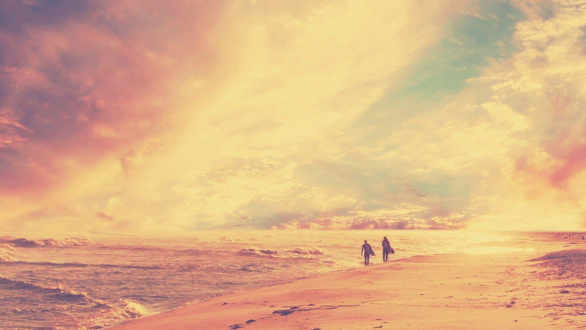 retro beach, sun-drenched beach, dramatic pastel sky, Full HD Desktop Wallpaper