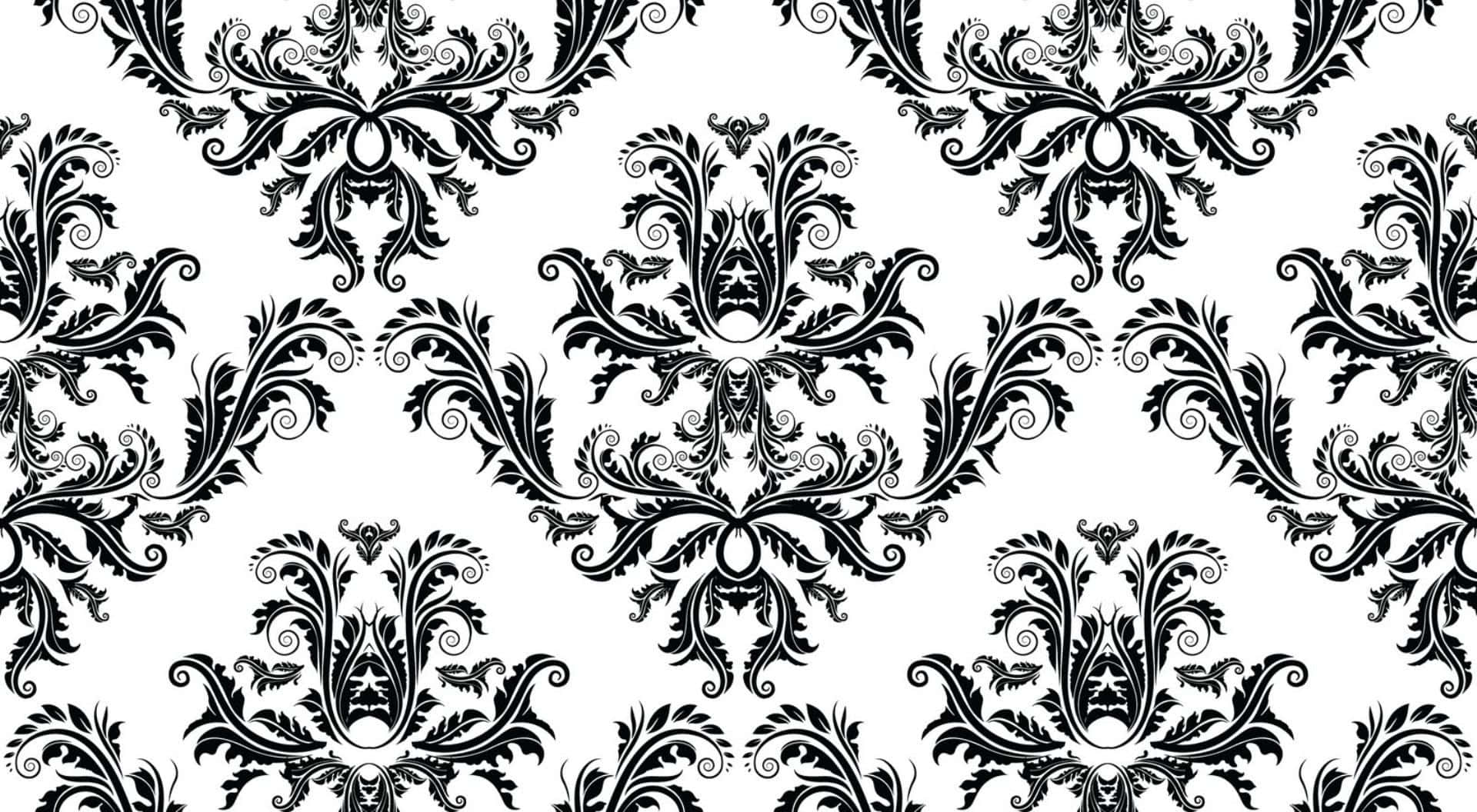 vintage black and white, 1920 x 1056, black damask pattern, Full HD Desktop Wallpaper