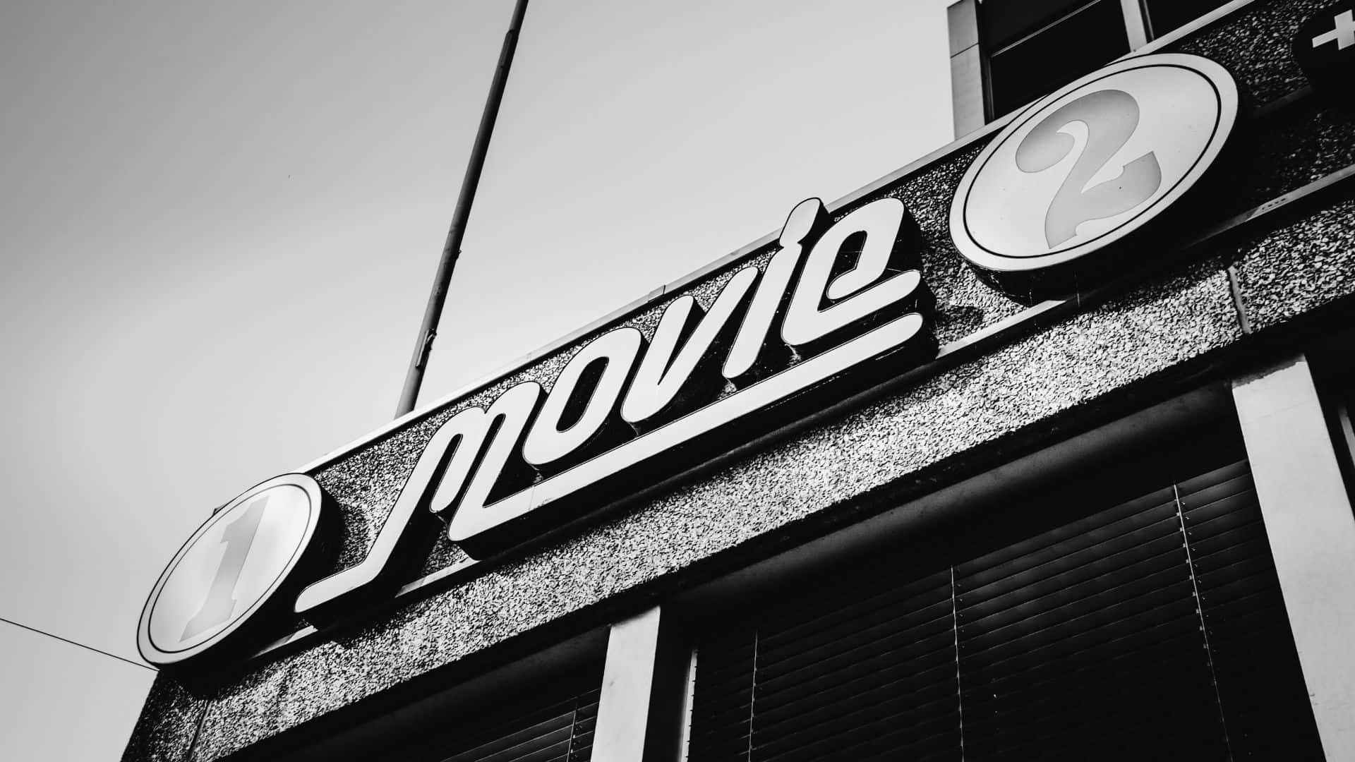 black and white movie, vintage movie theater sign, bold lettering, Full HD Desktop Wallpaper