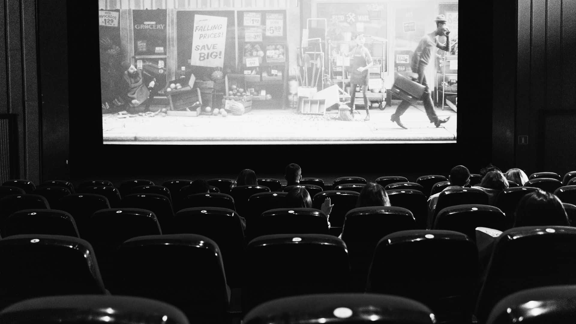 black and white movie, movie theater, rows of empty seats, Full HD Desktop Wallpaper