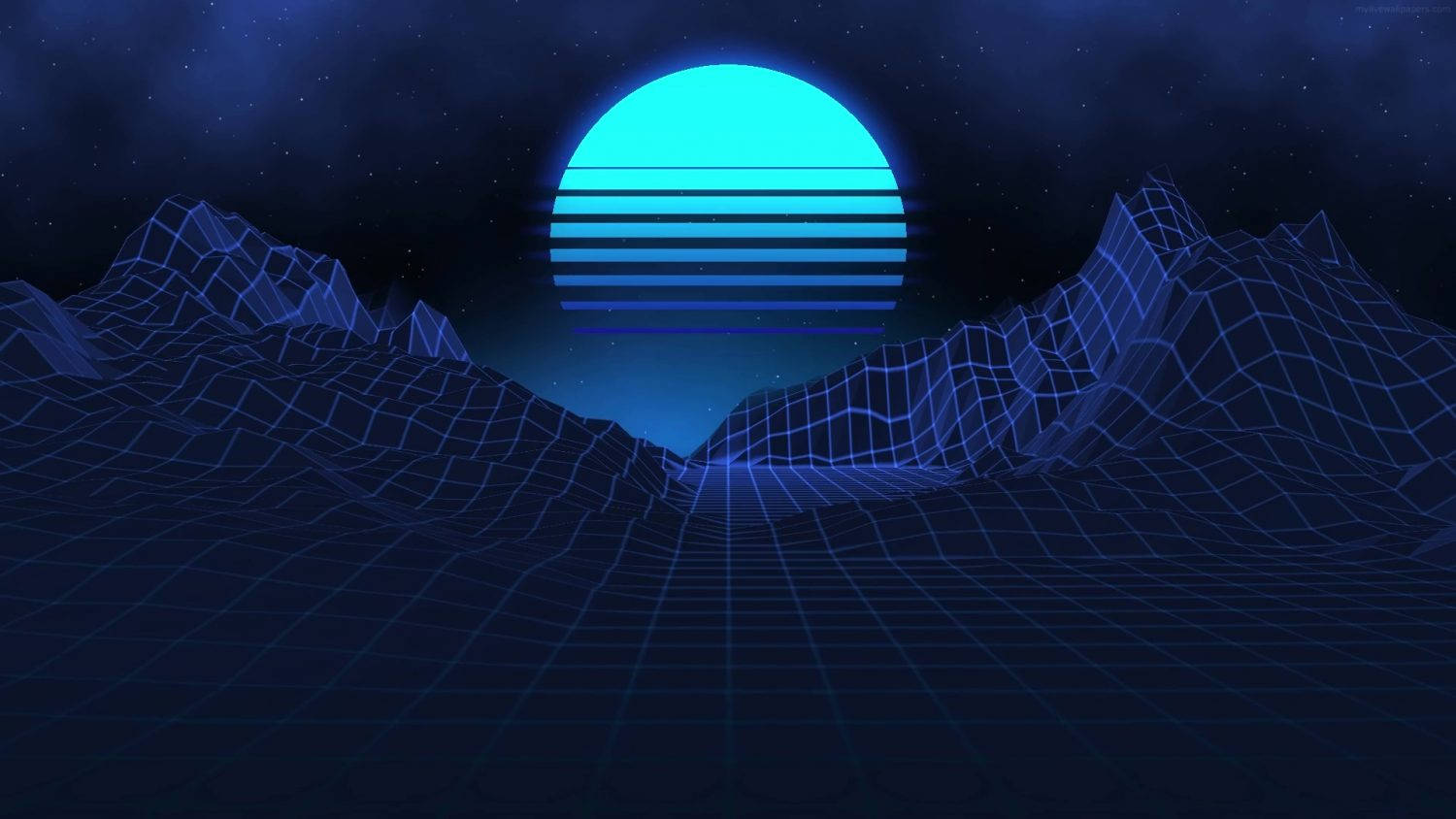 vintage electric blue classic car, retrofuturistic landscape, wireframe mountains, HD Desktop Wallpaper