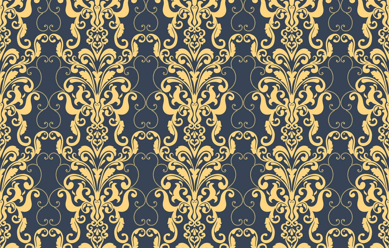vintage retro blue classic car, gold damask pattern, deep navy blue, HD Desktop Wallpaper