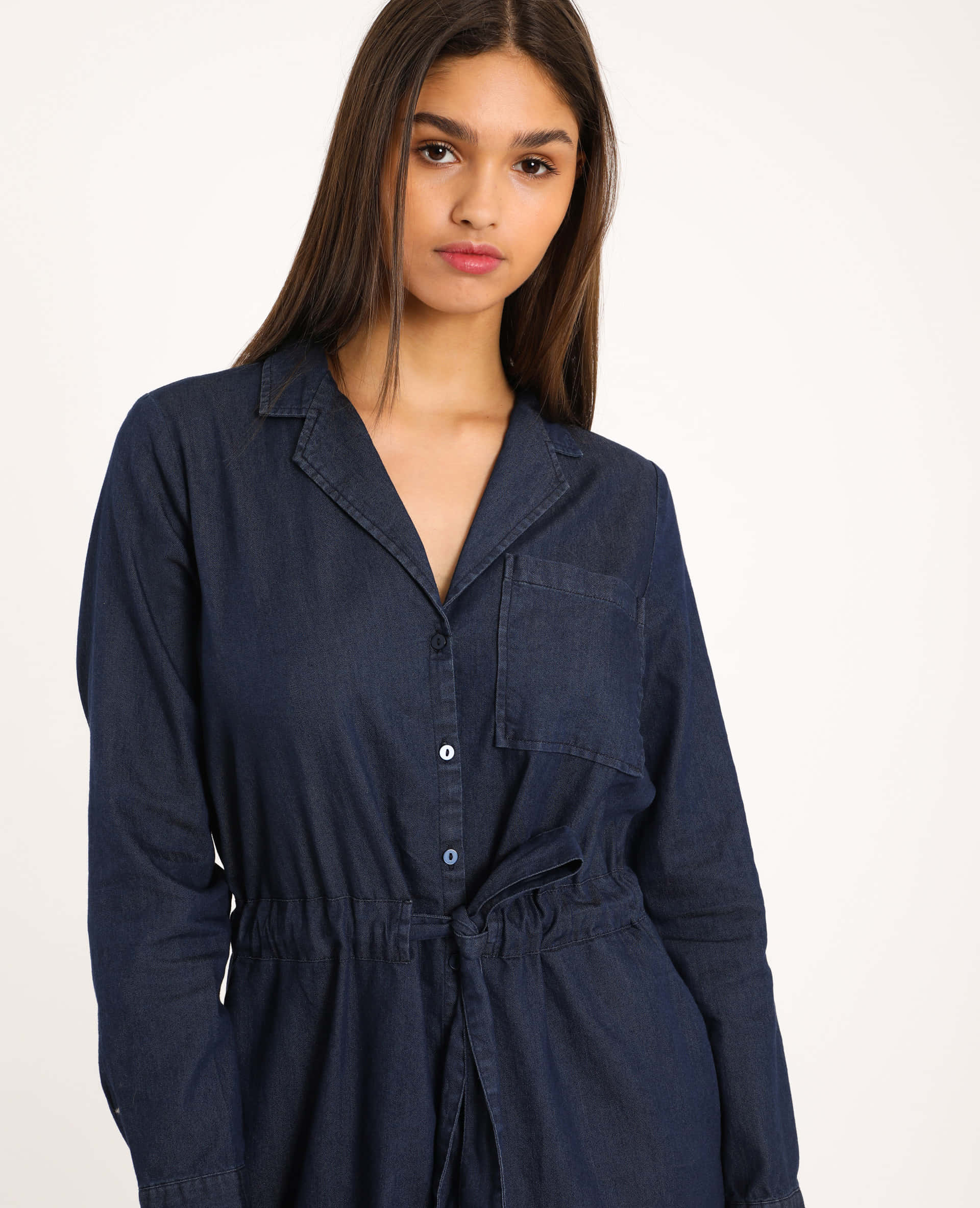 denim blue, navy denim jumpsuit, button-front, Full HD Phone Wallpaper